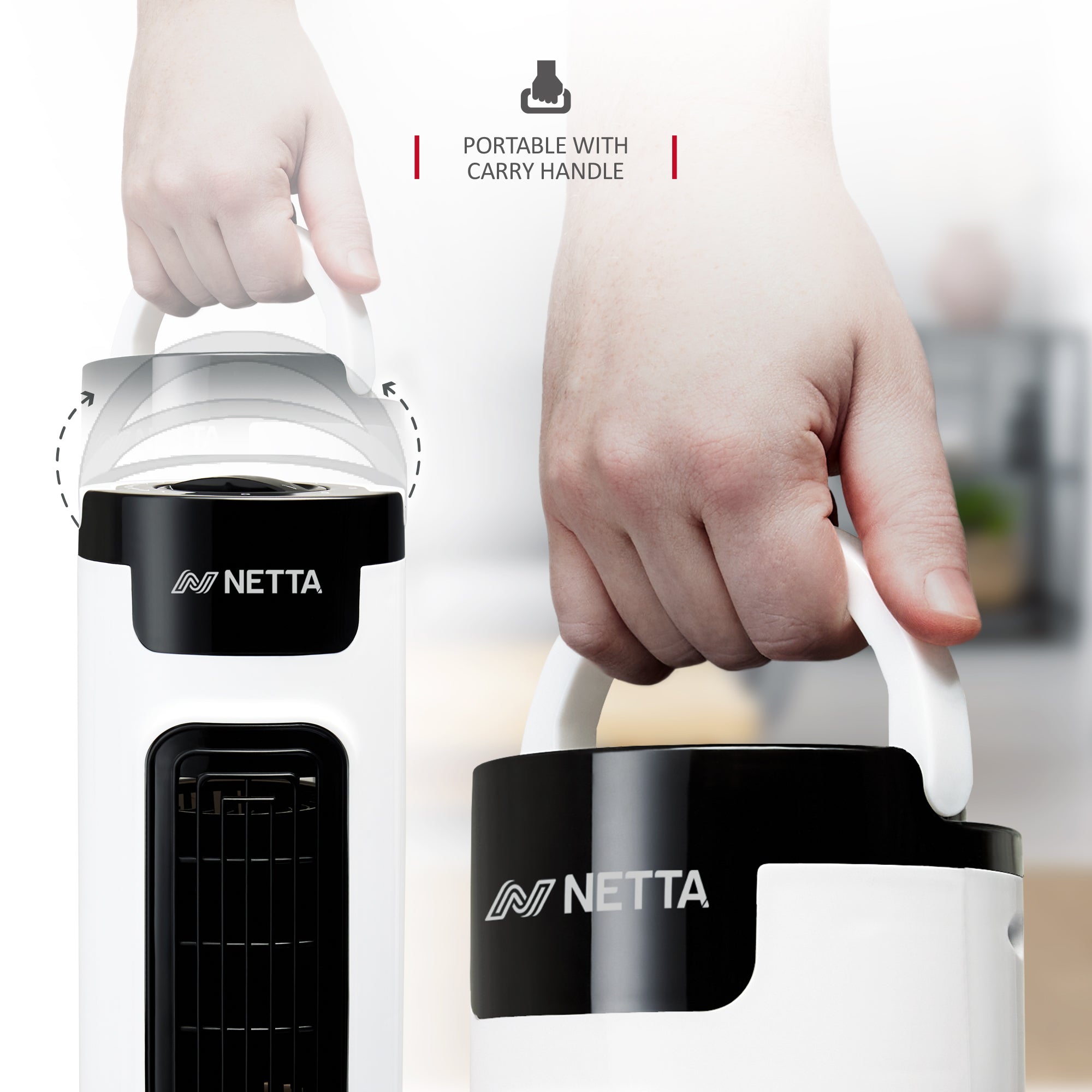 NETTA 14 Inch Desk Tower Fan - Black & Silver