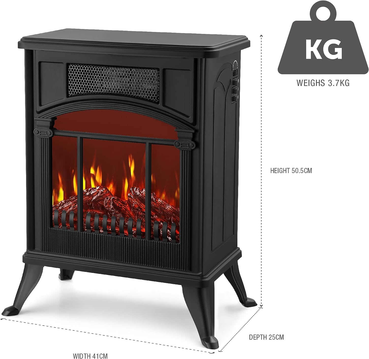 NETTA 1900W Freestanding Stove Heater With Realistic Fire Flame Effect