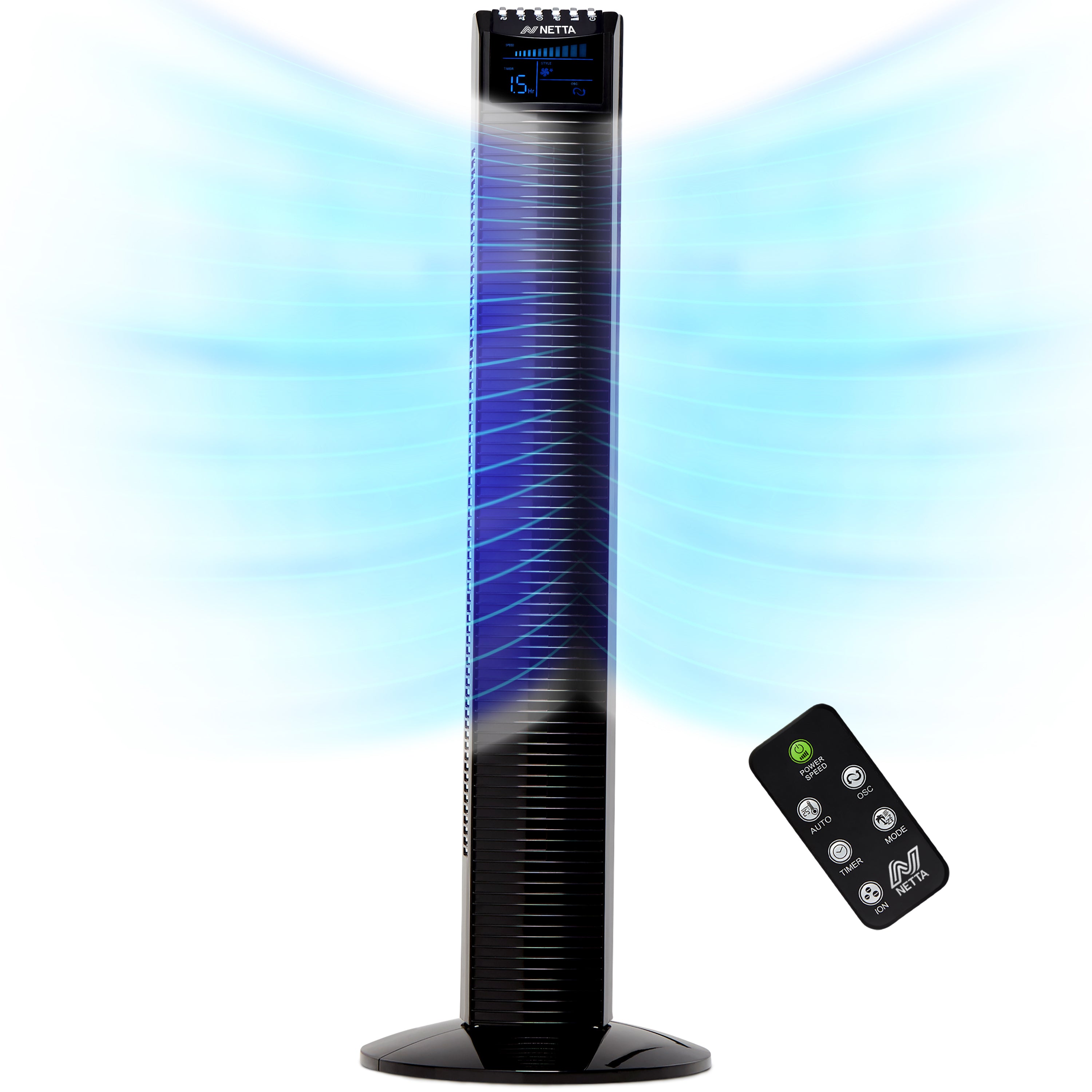 NETTA 36 Inch Tower Fan With Remote Control, Timer Quiet Cooling for Living Room, Bedroom, Office - Black