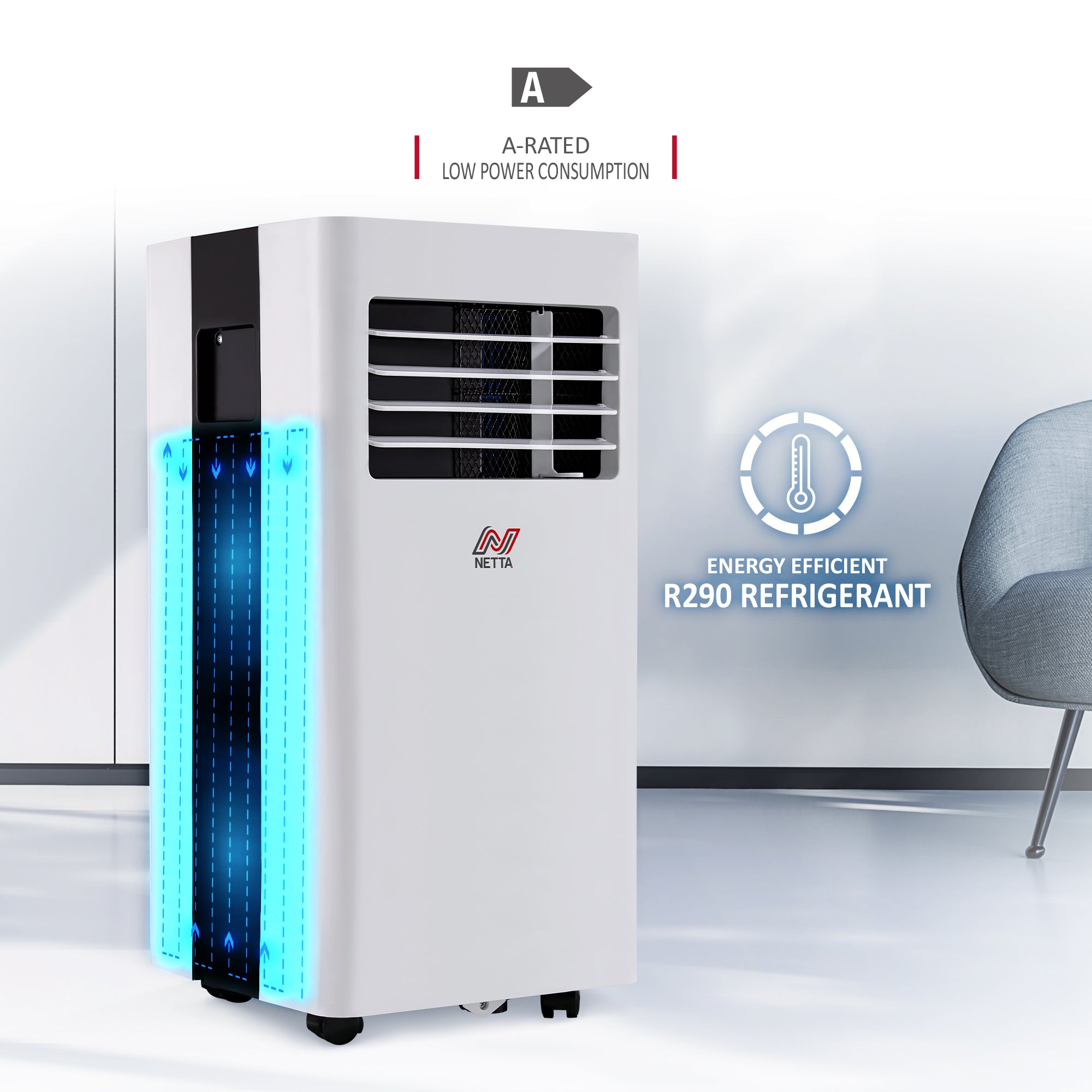 NETTA Portable Air Conditioner 8000BTU Air Con Unit for Rooms up to 20sqm