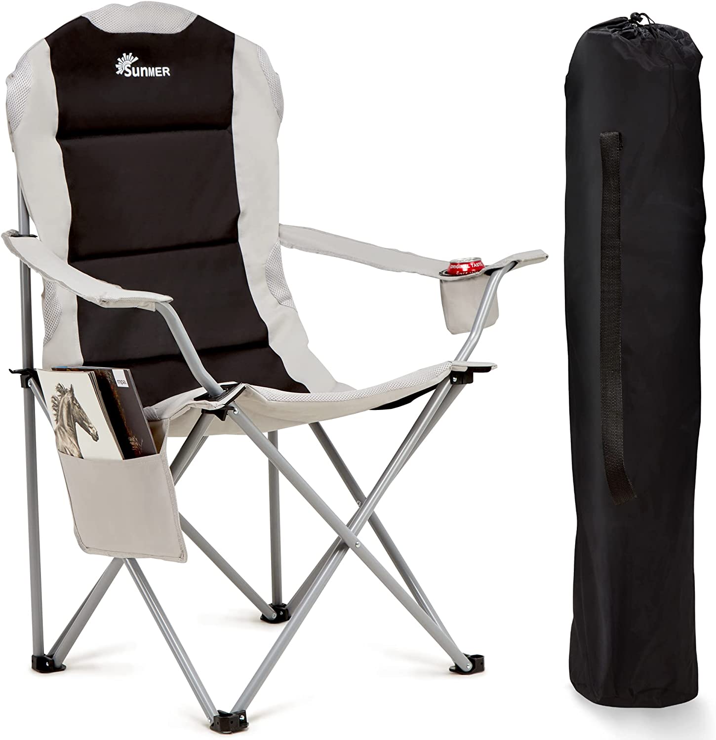 SUNMER Folding Padded Camping Chair - Black & Grey