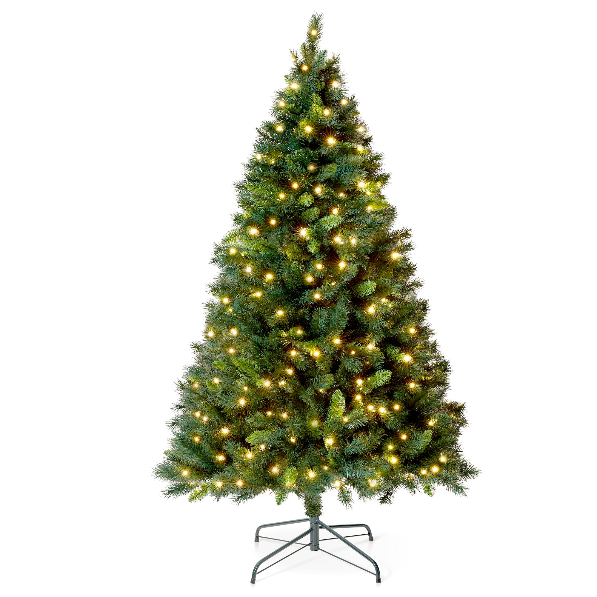 VeryMerry 5FT 'Snowhill' Pre Lit Christmas Tree with 200 Built-In Warm White LED Lights with Auto-Off Timer, 8 Lighting Modes and Foldable Metal Stand