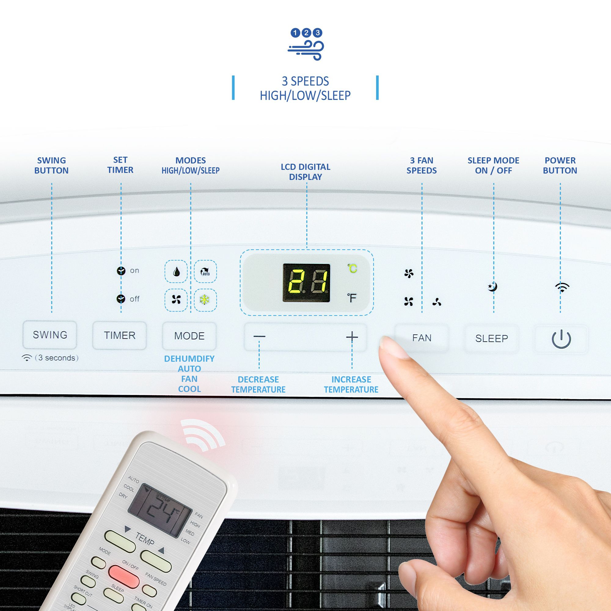 ALLAIR 12000BTU Smart Portable Air Conditioner Unit Remote - App Control