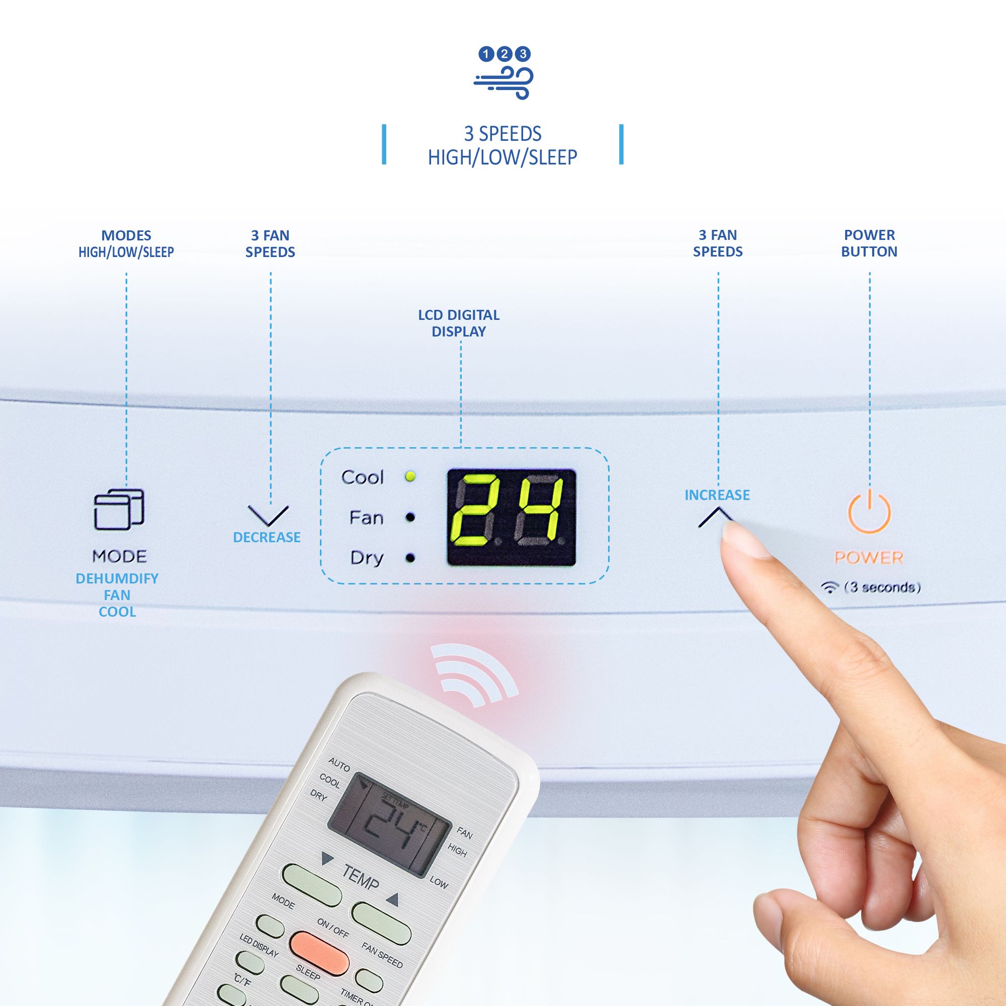 ALLAIR 8000BTU Smart Portable Air Conditioner Unit Remote - App Control
