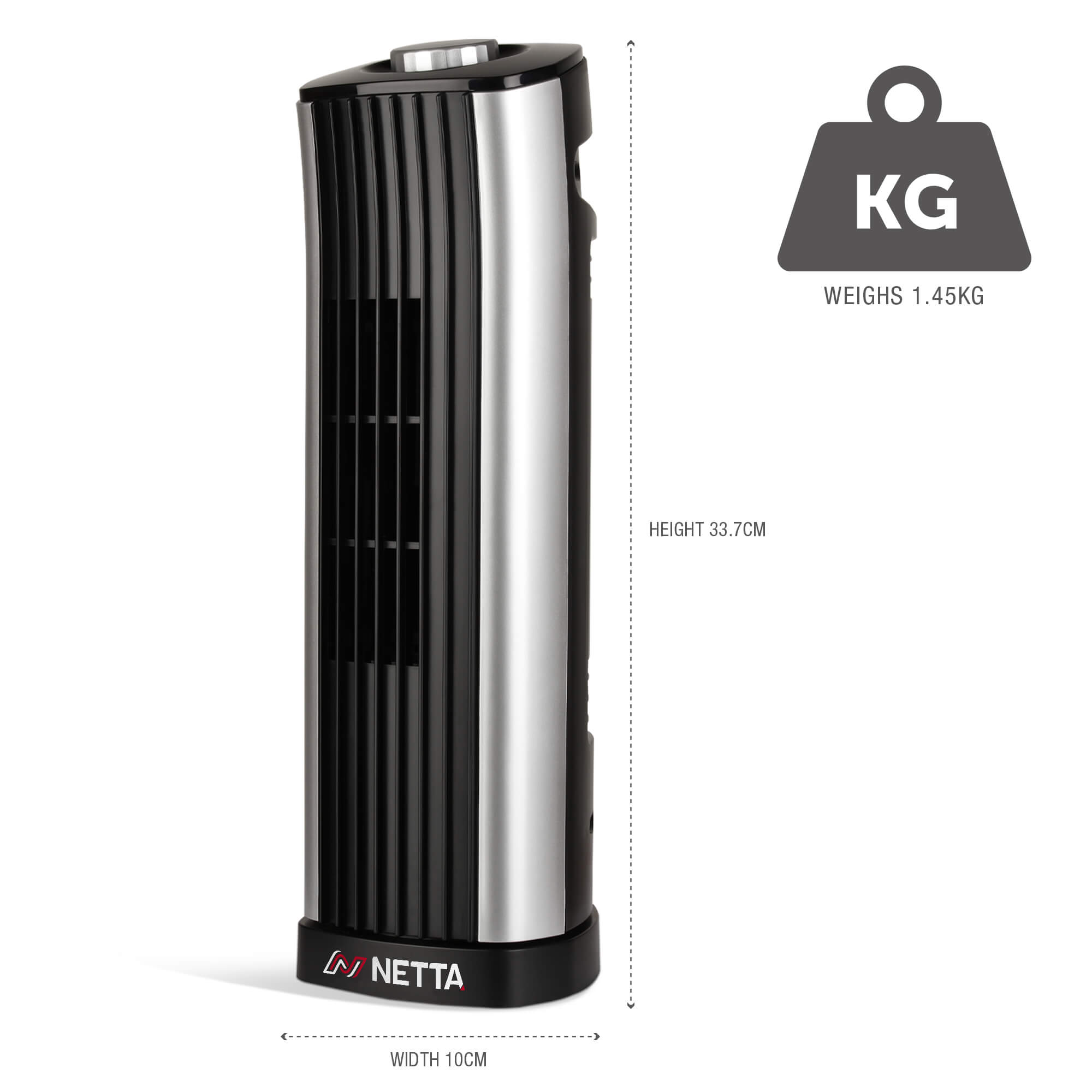 NETTA 14 Inch Desk Tower Fan - Black & Silver