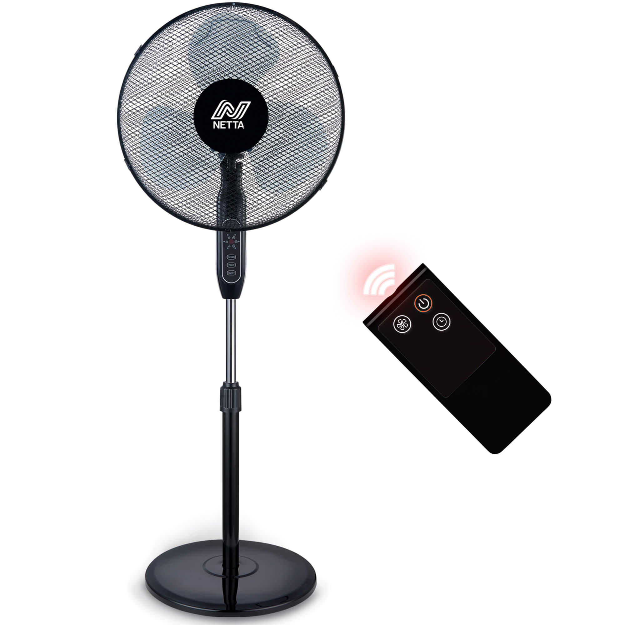 NETTA 16 Inch Pedestal Fan With Remote Control - Black