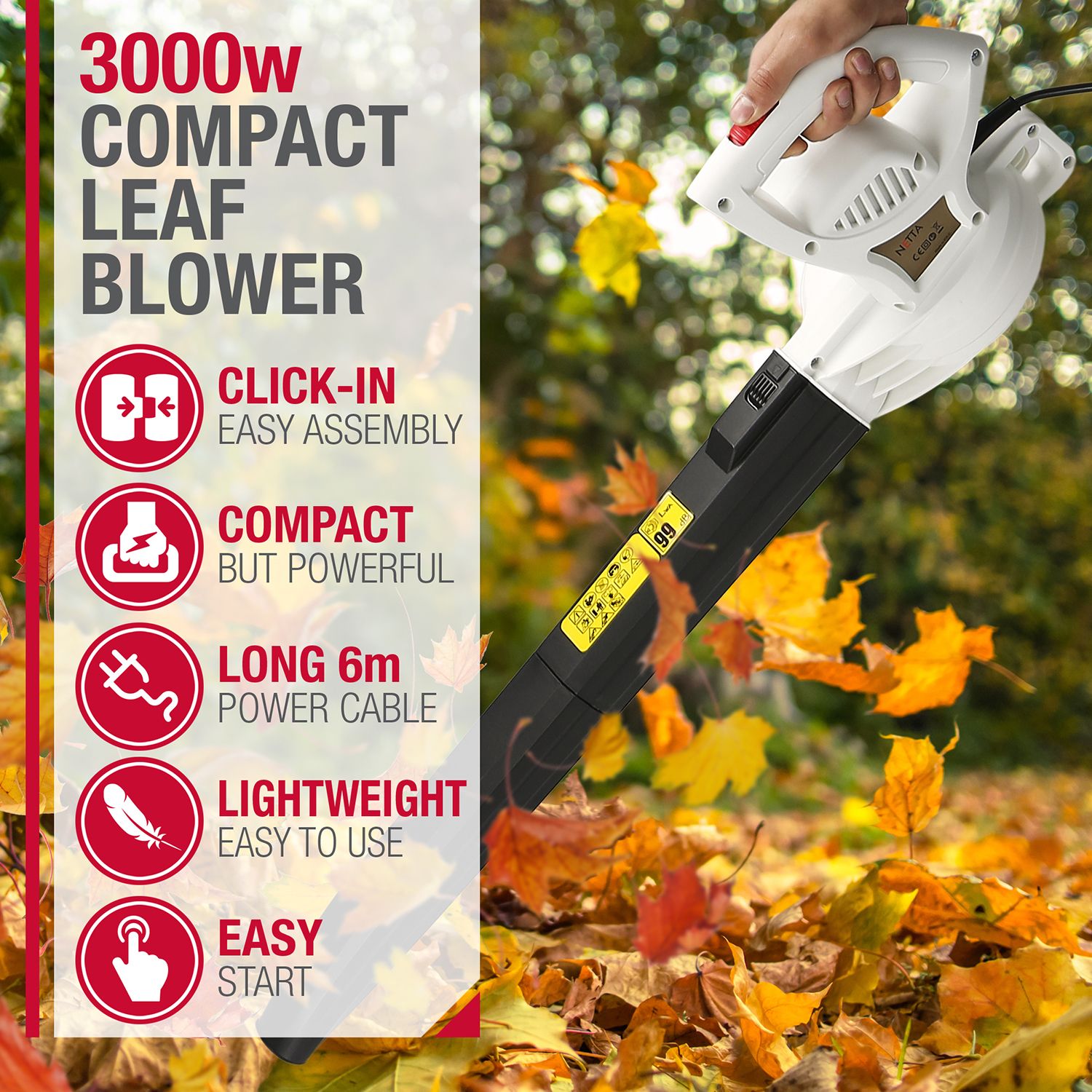 NETTA Lightweight Leaf Blower - 3000W