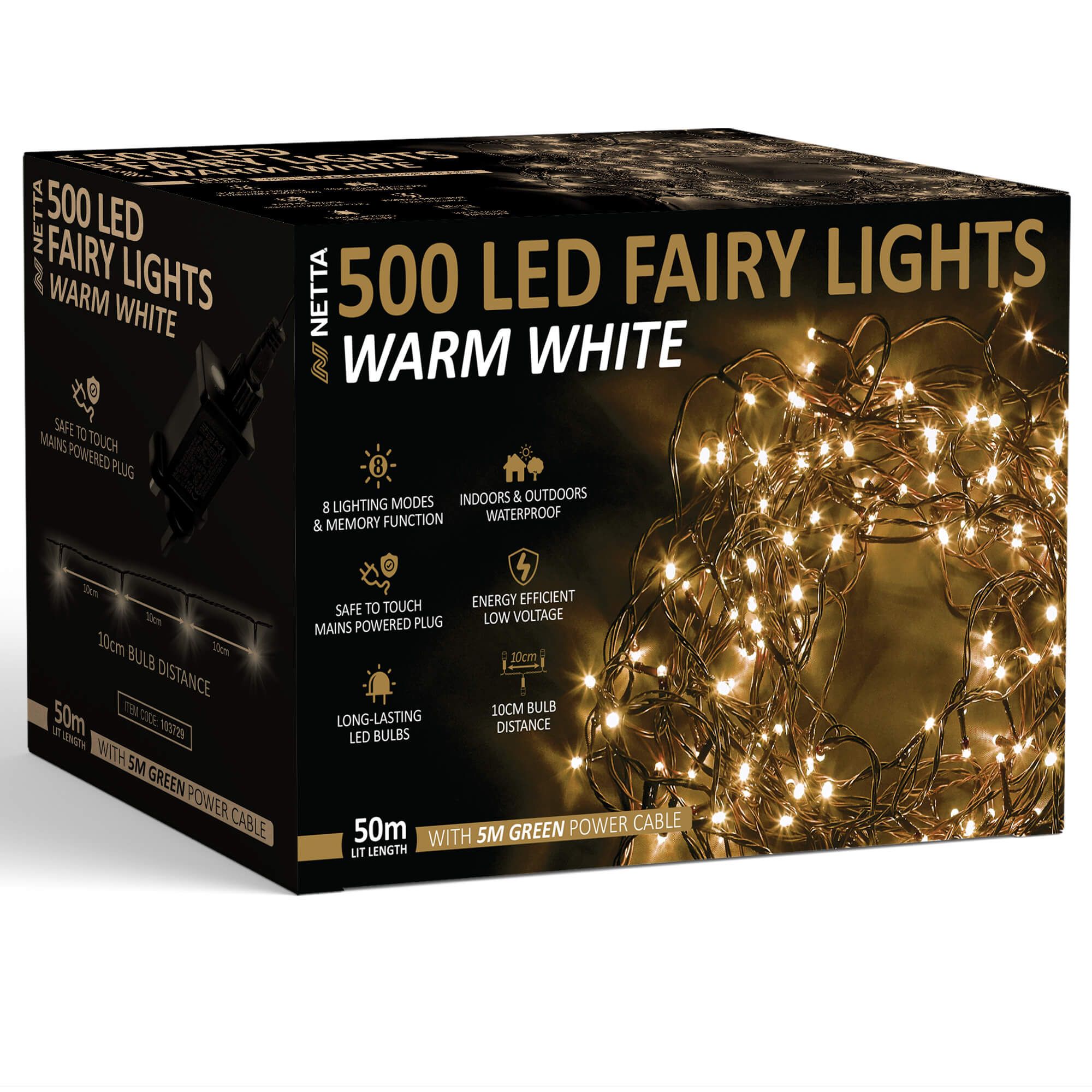 NETTA LED 50M Fairy String Lights Outdoor and Indoor Plug In - Warm White