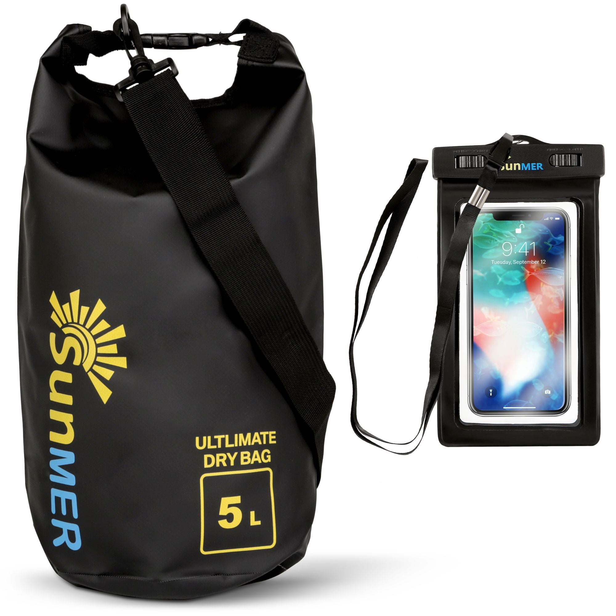 SUNMER 5L Dry Bag With Waterproof Phone Case - Black