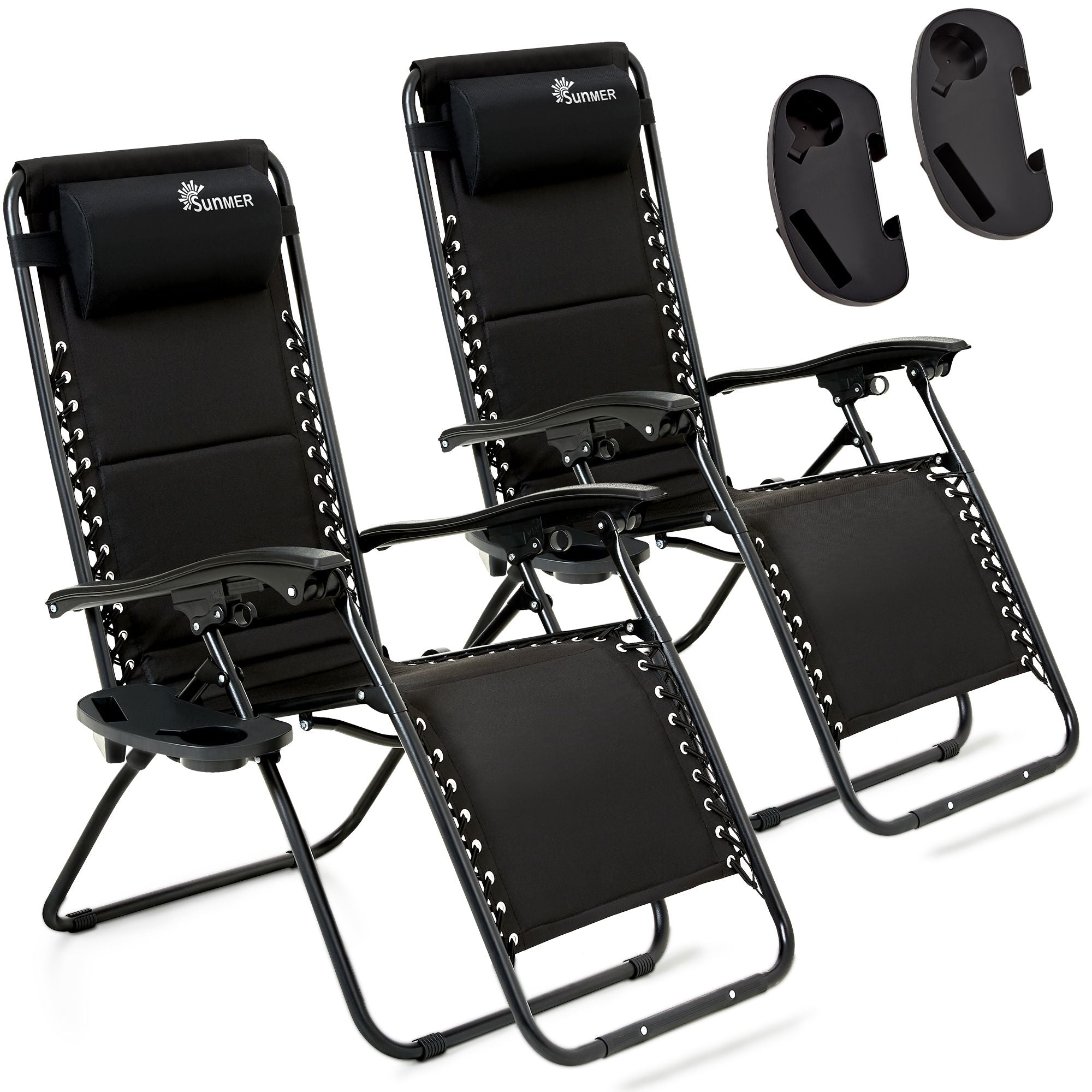 SUNMER Set of 2 Sun Lounger Padded Garden Chairs - Black