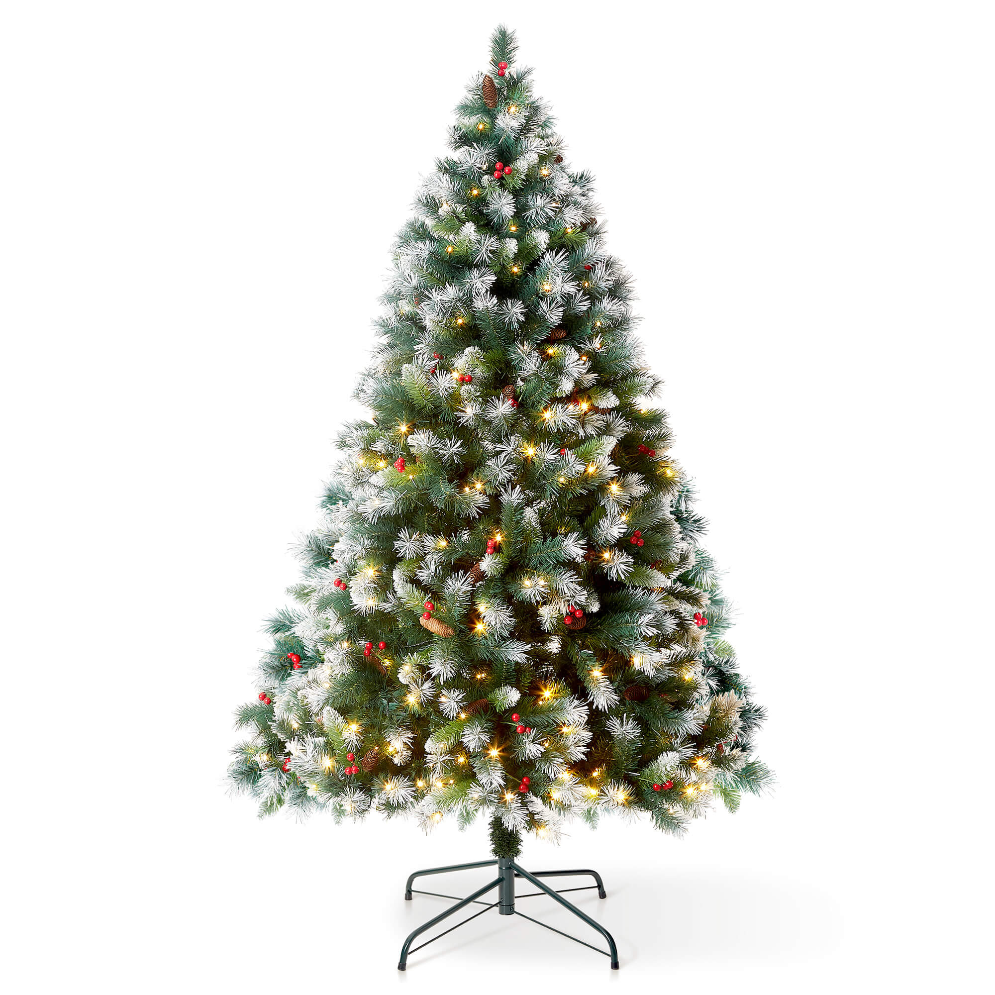 VeryMerry 5FT 'Claudia' Pre-Lit Christmas Tree with 200 Built-In Warm White LED Lights with Auto-Off Timer, 8 Lighting Modes, Decorative Pinecones and Berries