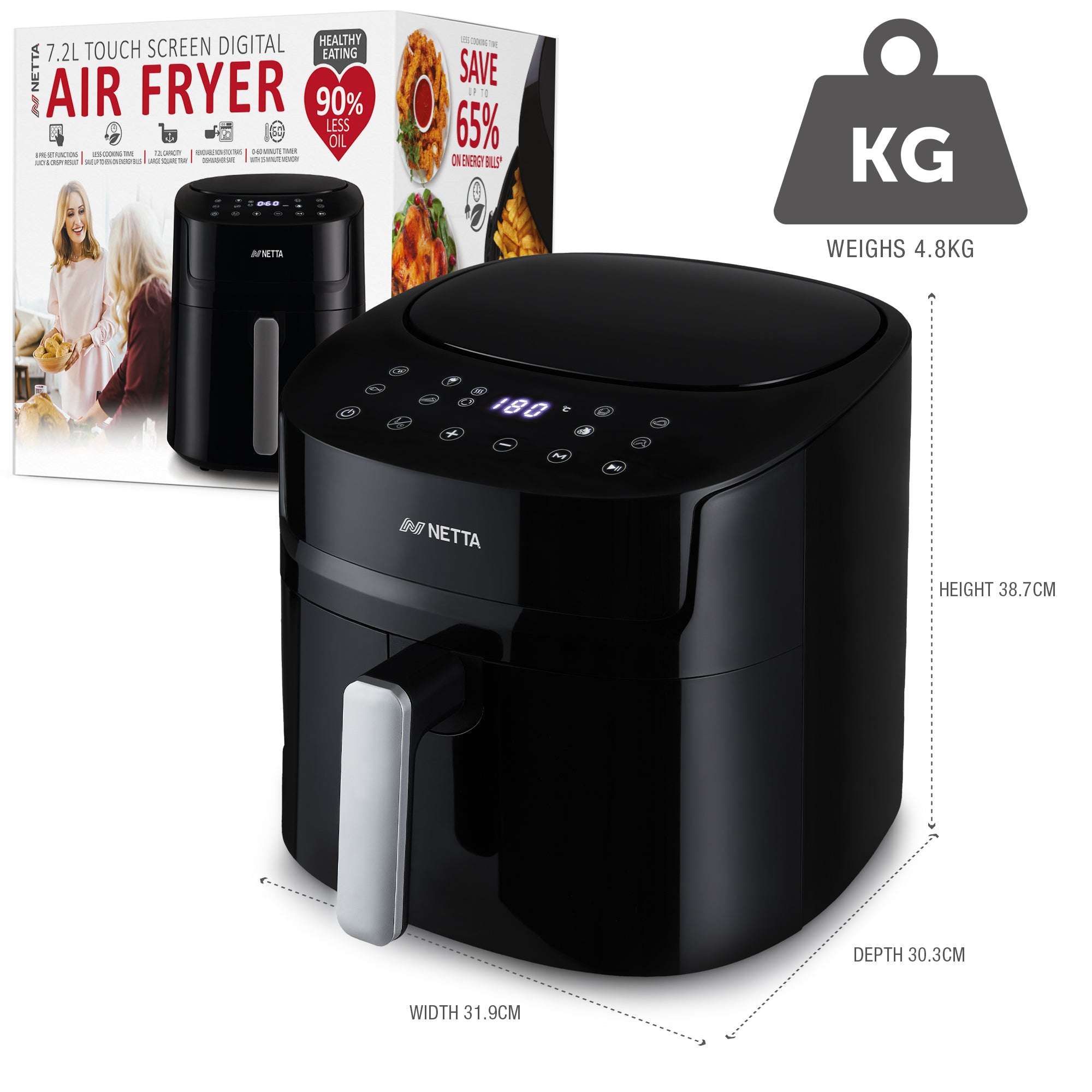 NETTA Digital Air Fryer with Drawer and Detachable Non-Stick Frying Tray