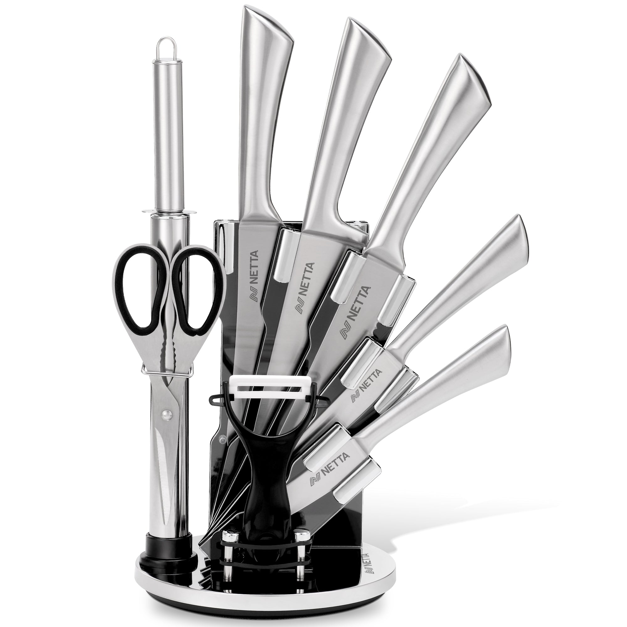 NETTA 8 Piece Stainless Steel Knife Set with Revolving Stand