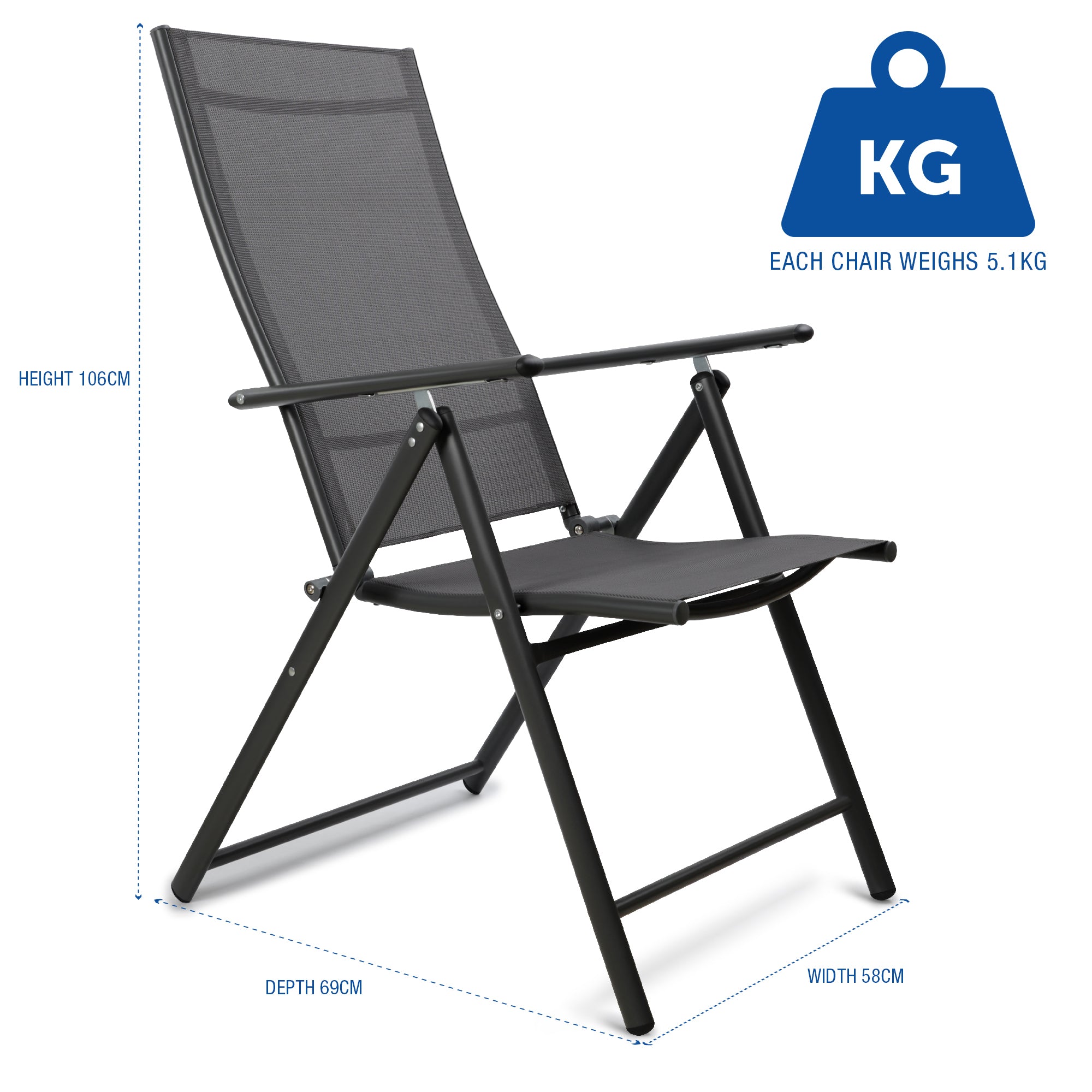 SUNMER Set of 2 Folding Garden Chairs with 7 Reclining Positions