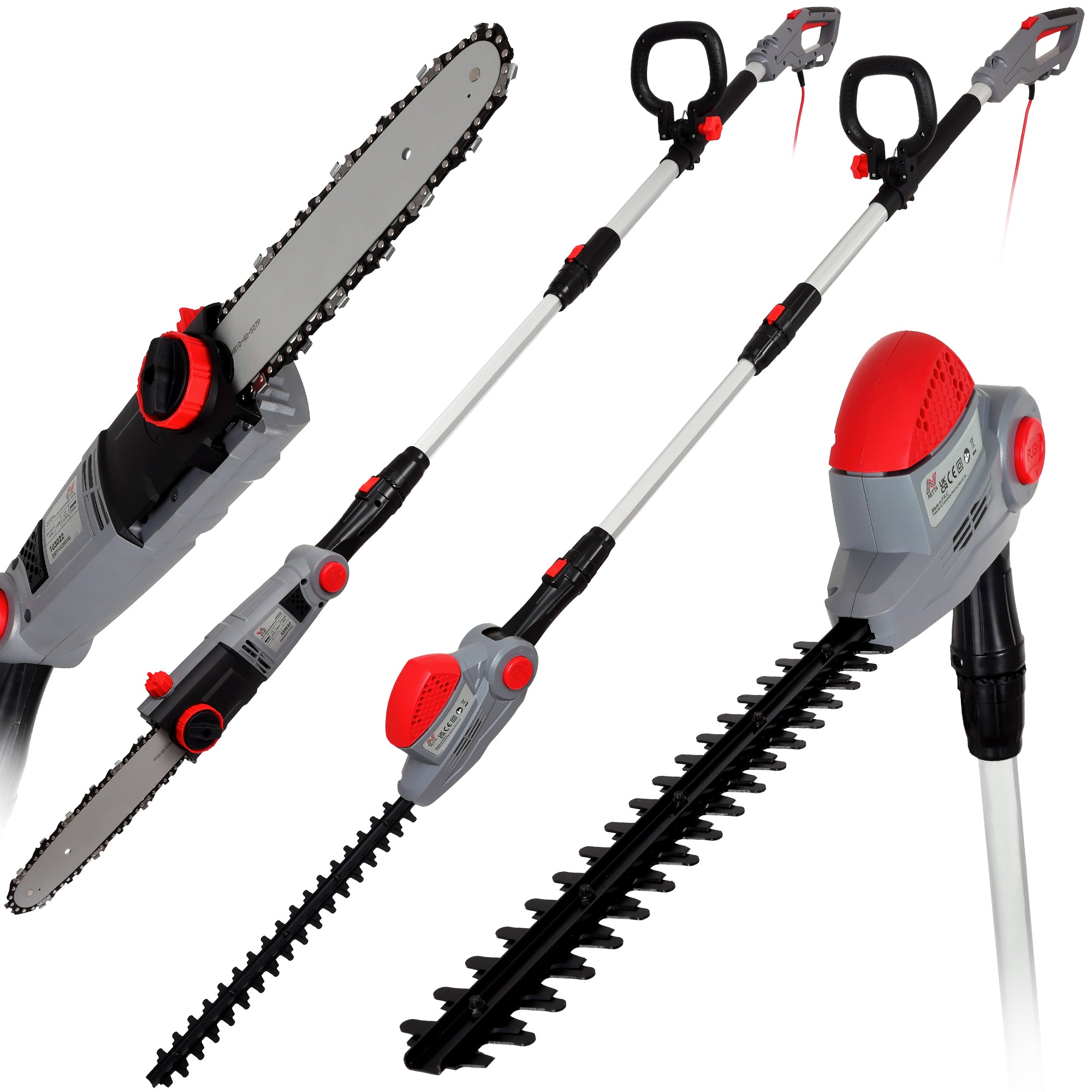NETTA 710W 2 in 1 Pole Long Reach Hedge Timmer and Chainsaw
