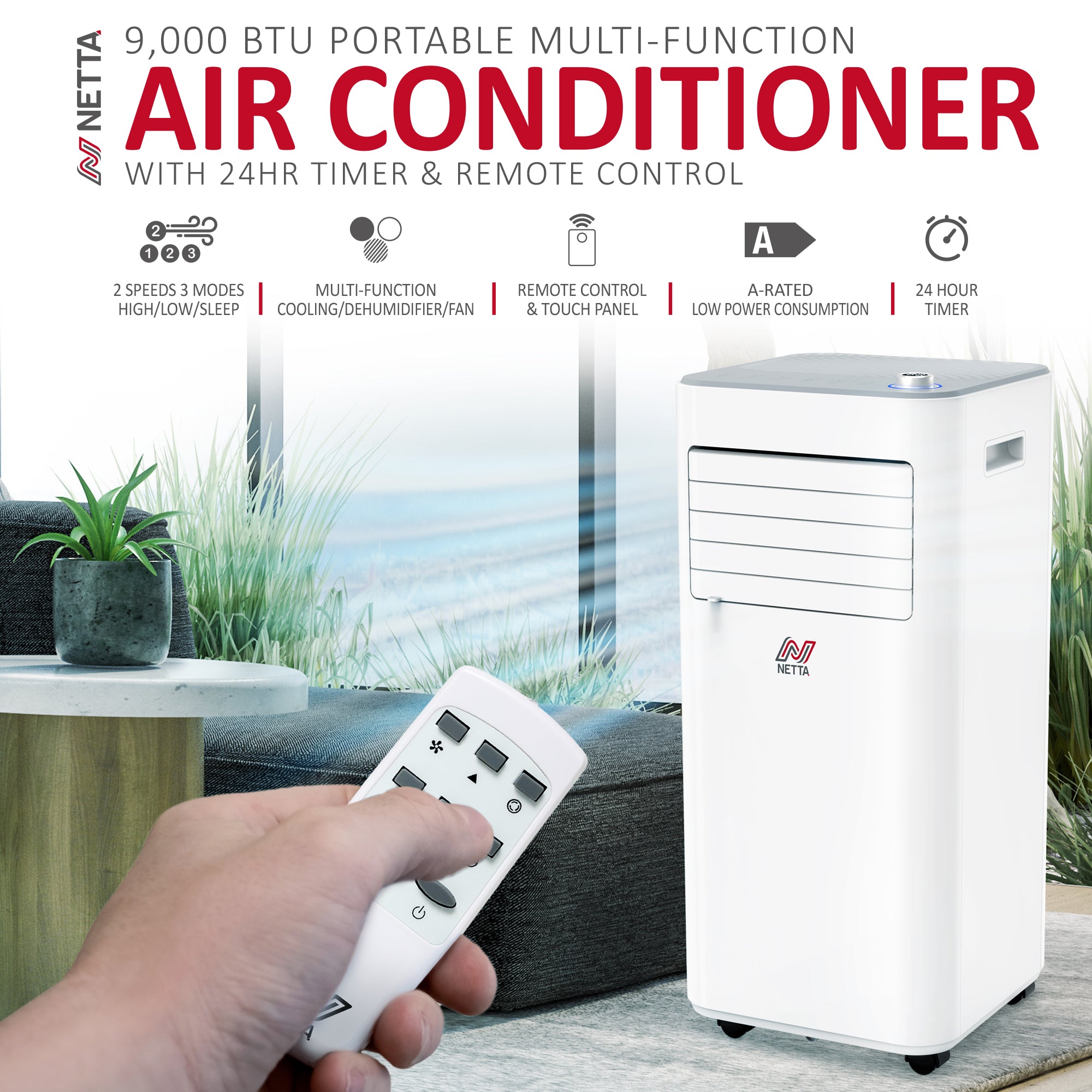 NETTA 9000BTU 3-in-1 Portable Air Conditioner
