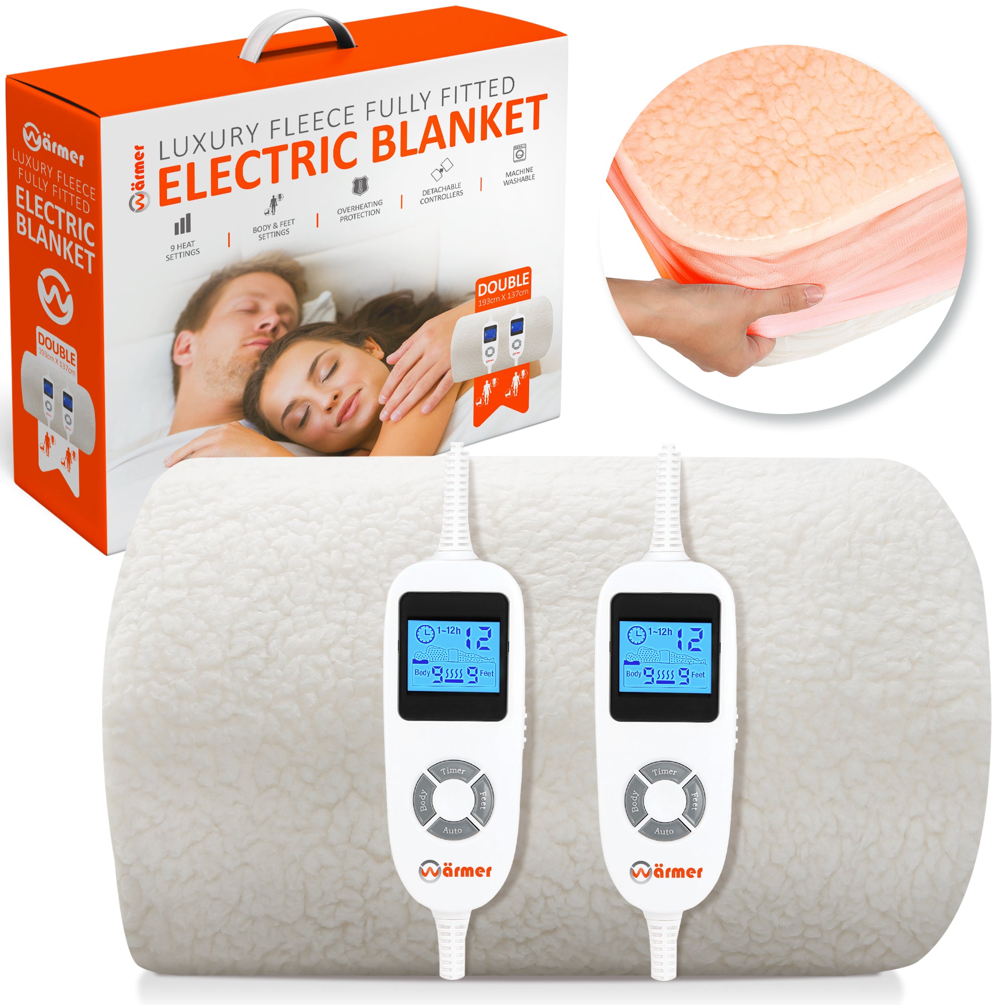 Wärmer Luxury Fleece Fully Fitted Electric Blanket with Dual Body Zone Controllers