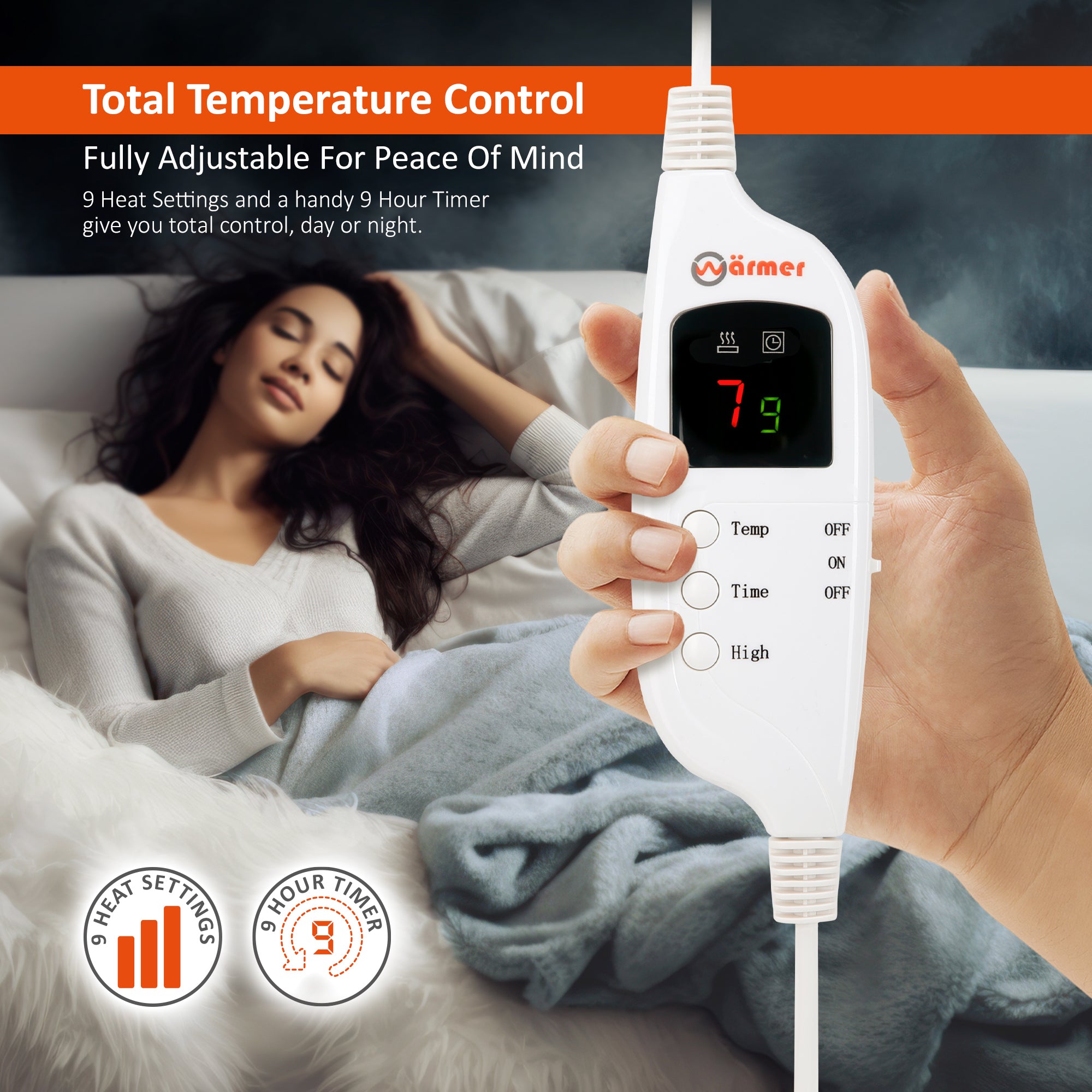 Wärmer Electric Heated Throw Blanket Digital Controller Timer, 9 Heat Setting, Auto Shutoff 120W