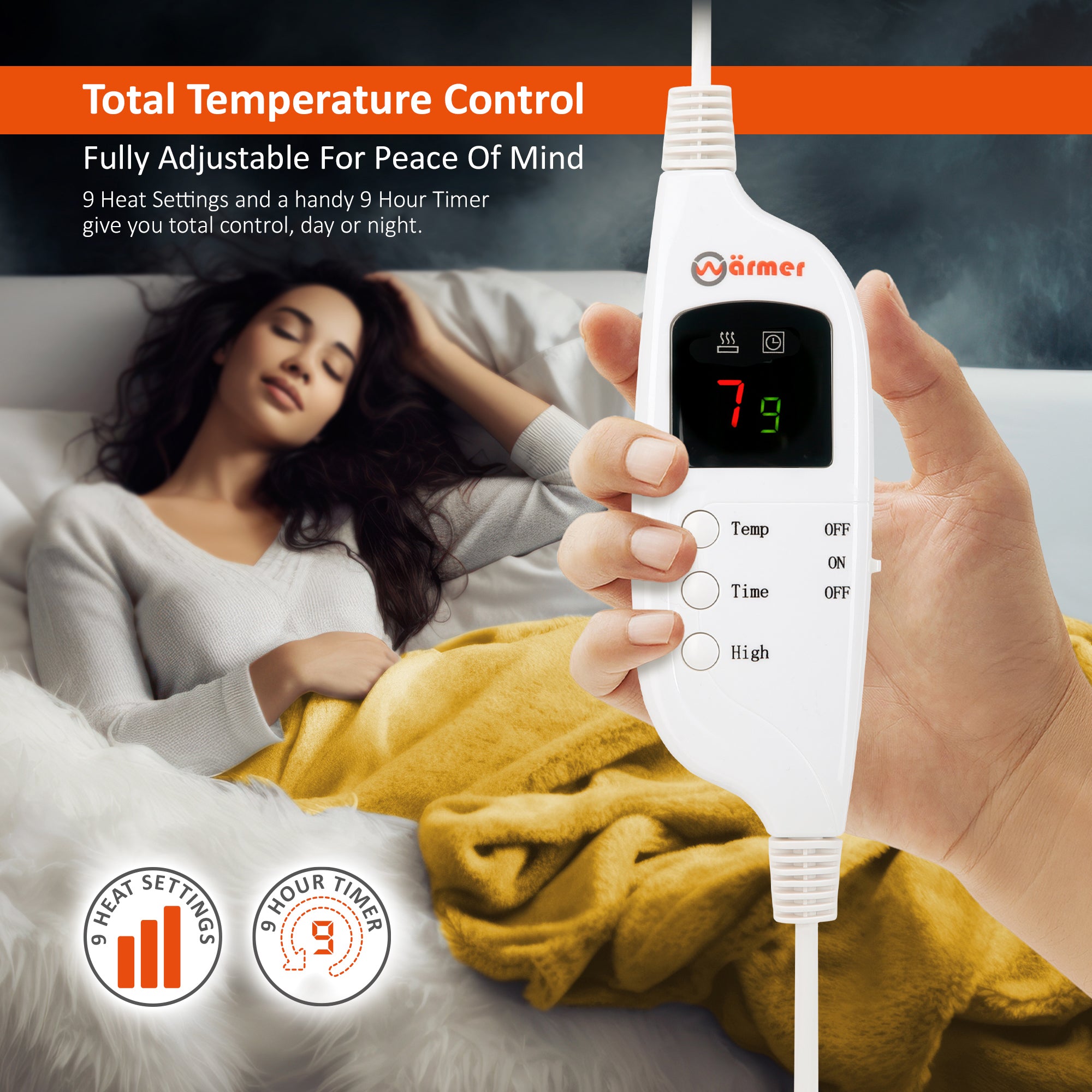 Wärmer Electric Heated Throw Blanket Digital Controller Timer, 9 Heat Setting, Auto Shutoff 120W