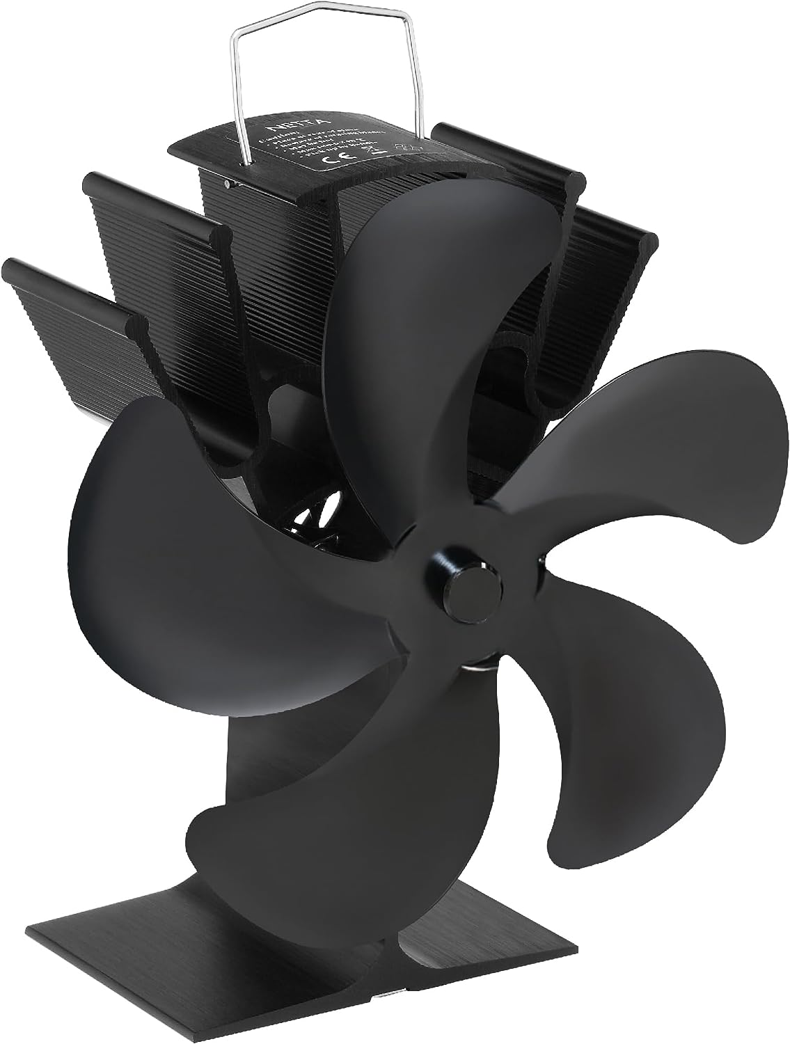 NETTA 5 Blade Heat-Powered Fireplace Stove Fan Silent Operation - Black