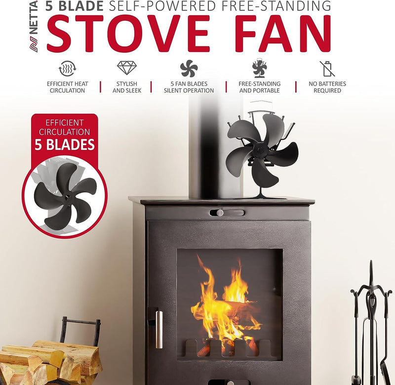 5+5 Blade Log Wood Burner Heat Powered Stove Fan Eco-fan Quiet