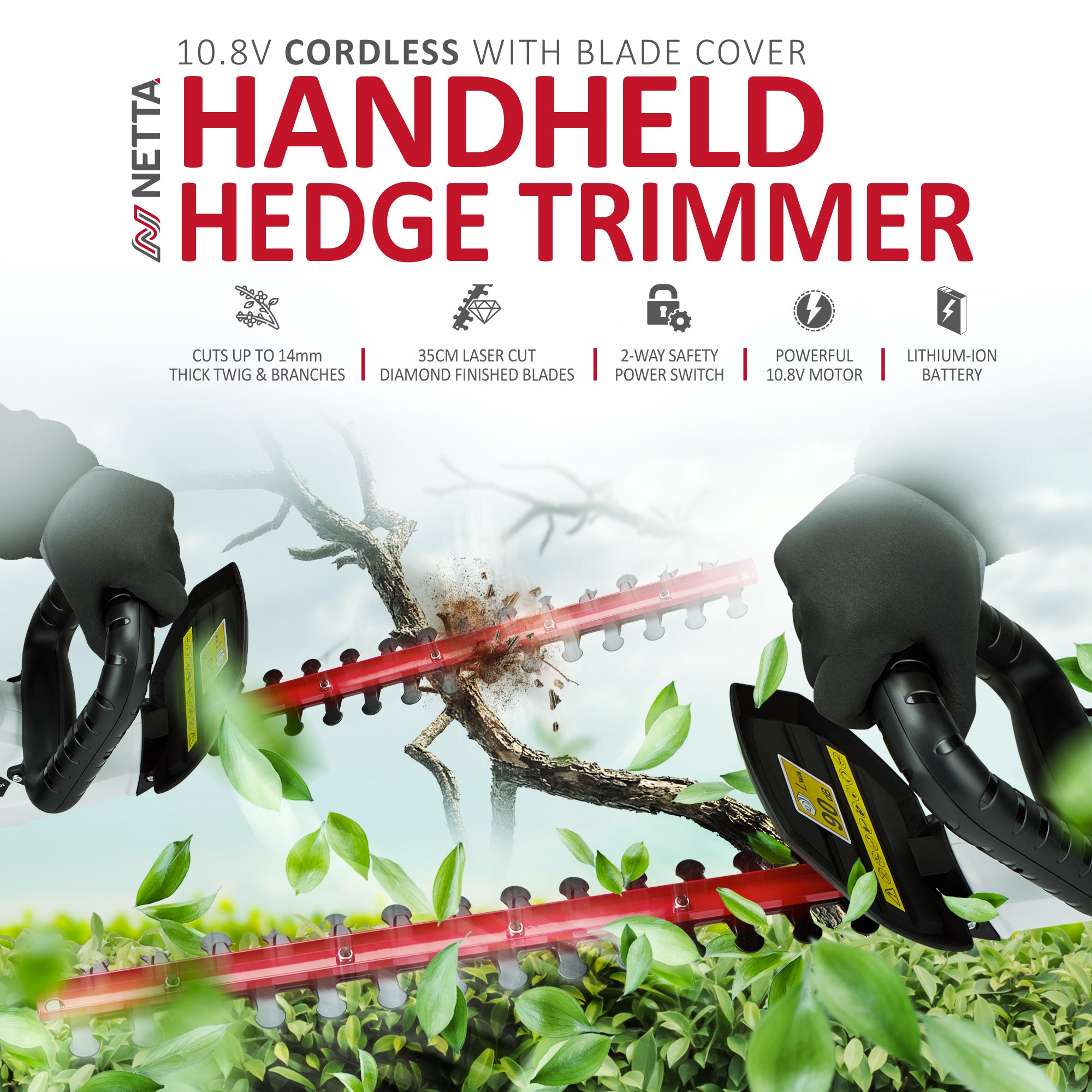 NETTA 10.8V Cordless Hedge Trimmer