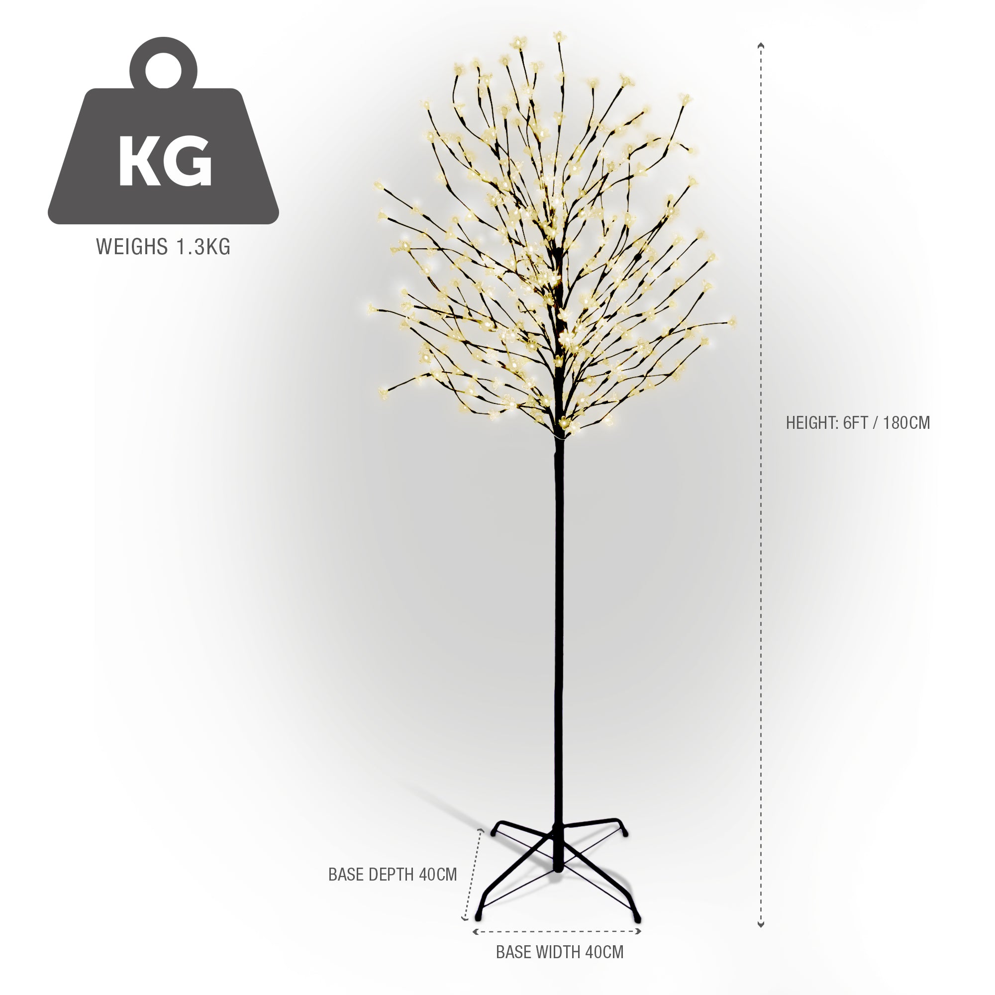 NETTA 6FT LED Cherry Blossom Tree, Pre-Lit 300 Lights, Auto-Off Timer and 8 Lighting Modes, 3M Power Cable, Suitable for Indoor and Outdoor Use - Warm White