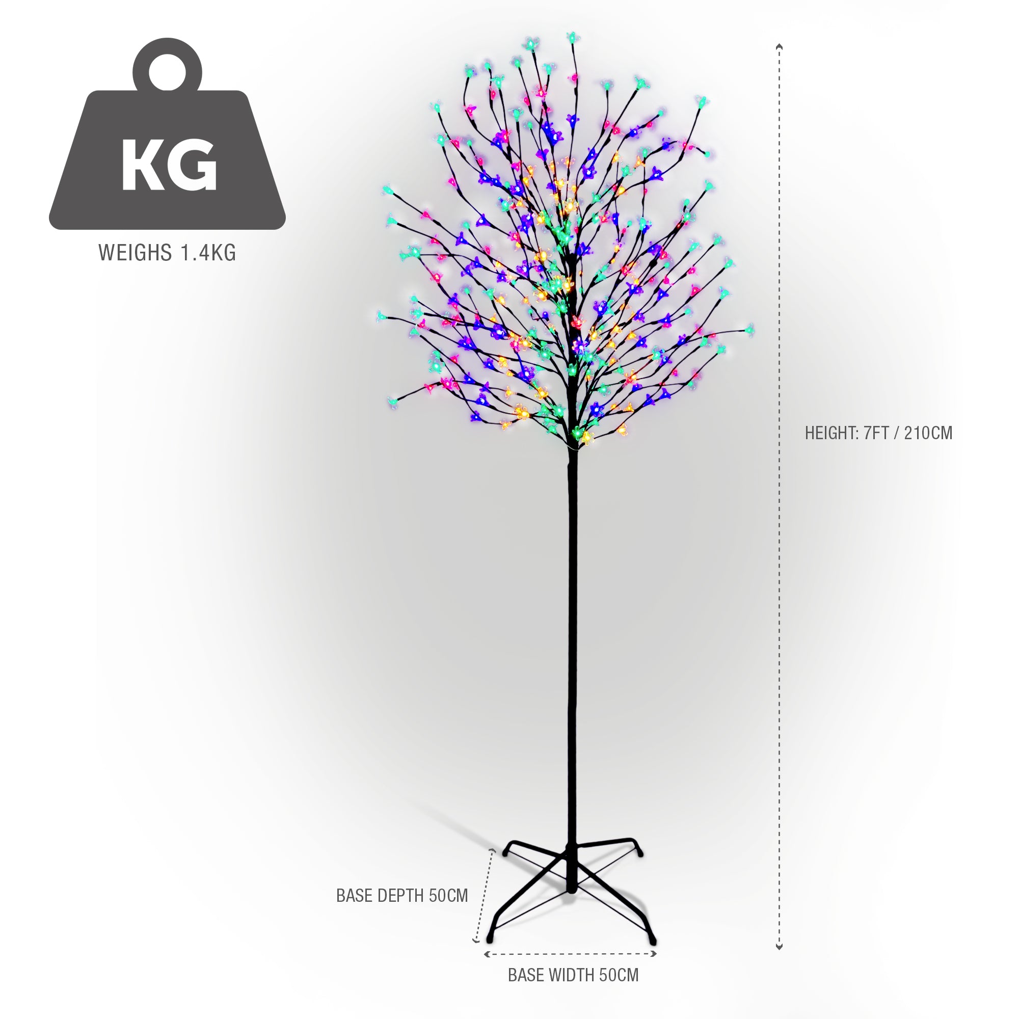 NETTA 7FT LED Cherry Blossom Tree, Pre-Lit 350 Lights, Auto-Off Timer and 8 Lighting Modes, 3M Power Cable, Suitable for Indoor and Outdoor Use - Multi-Colour