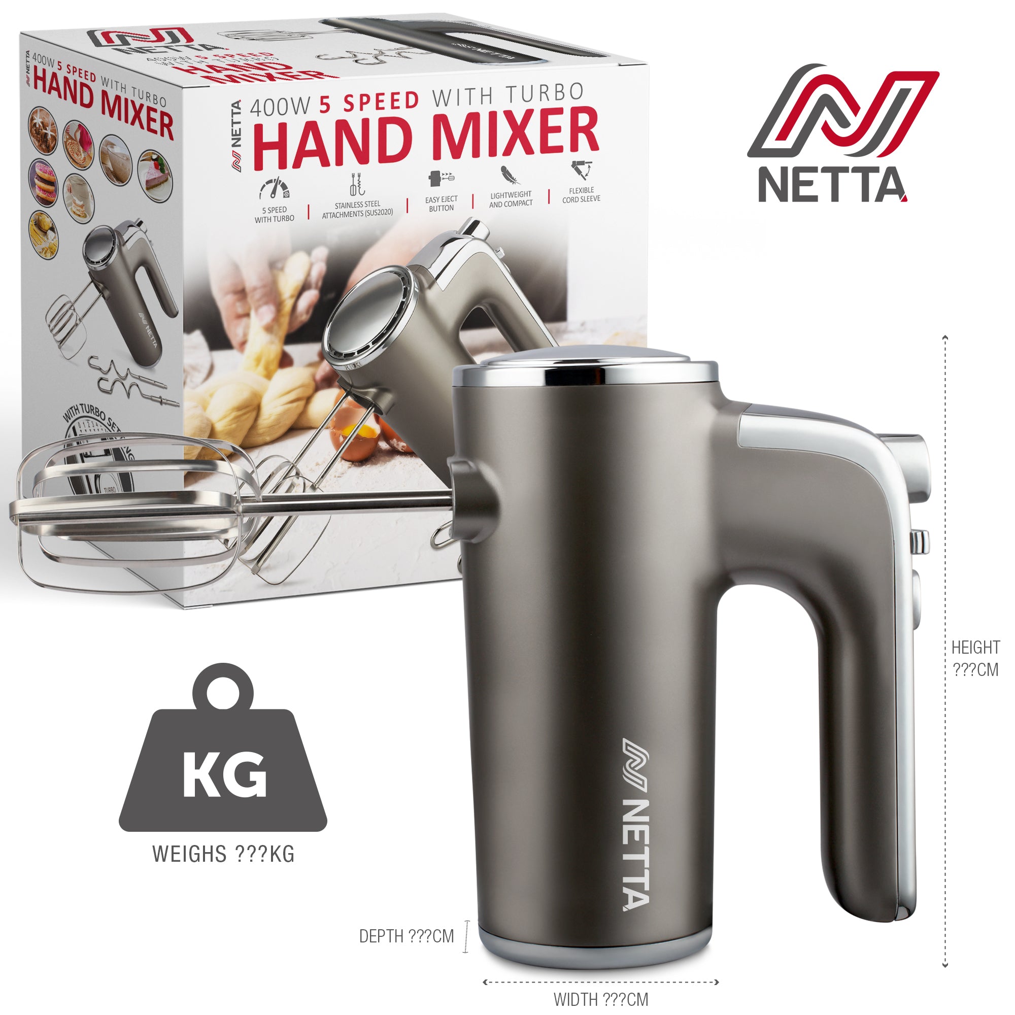 NETTA 400W Hand Mixer - Stainless Steel