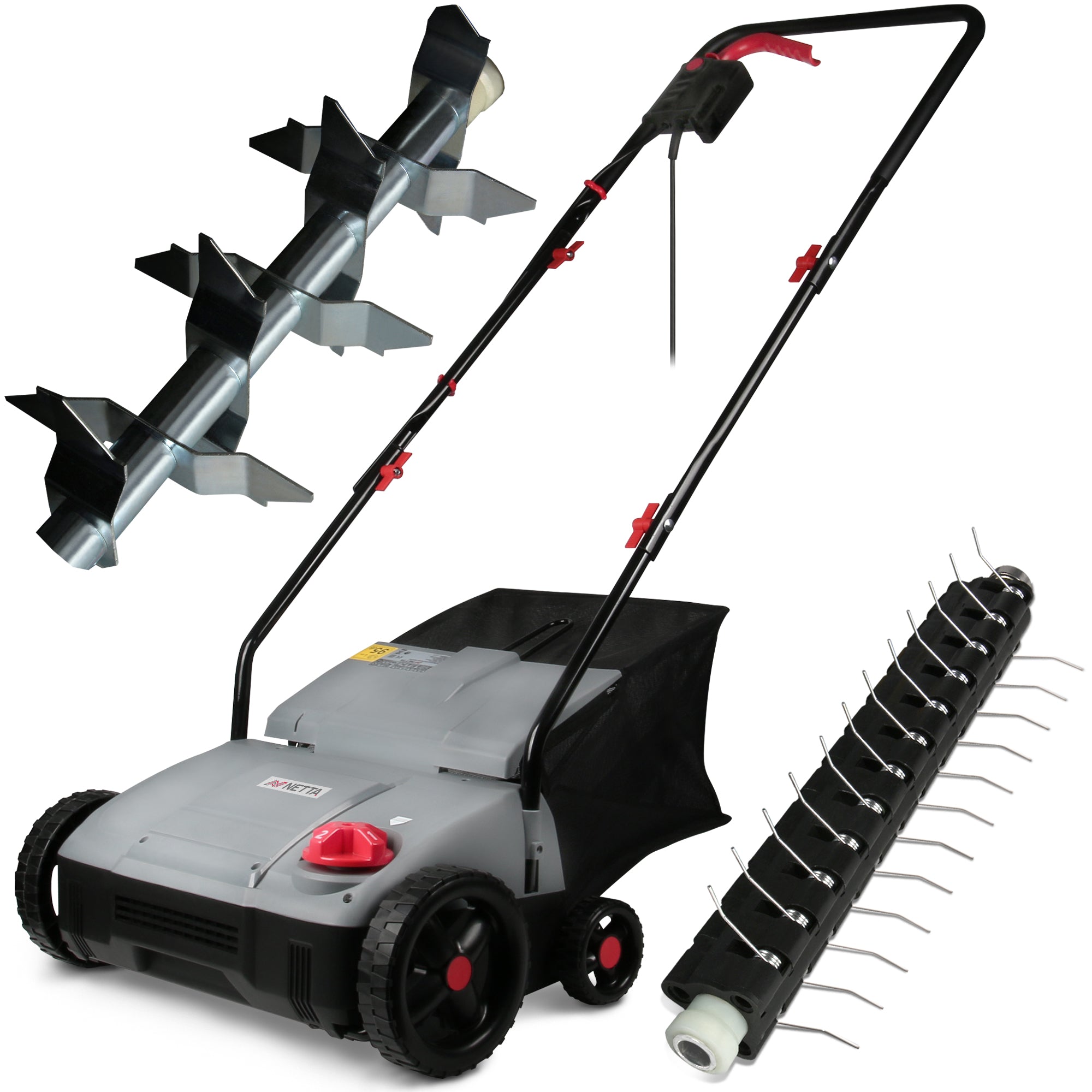 NETTA 2 in 1 Electric Lawn Scarifier and Aerator with 30L Collection Bag - 1500W