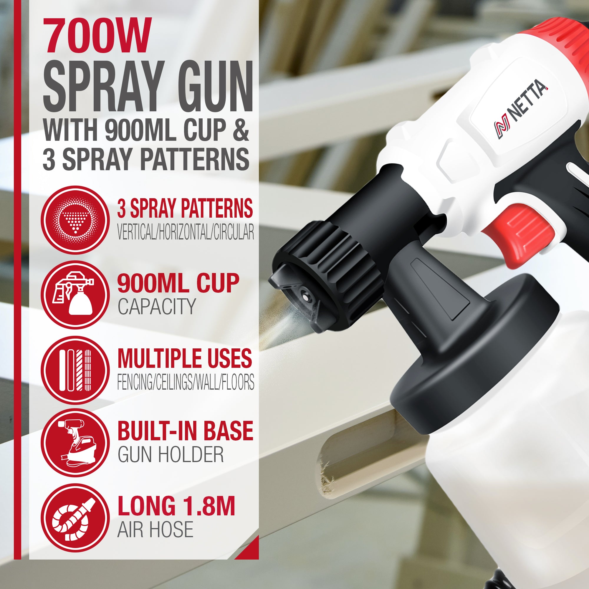 NETTA 700W Paint Spray Gun with Stand - 900ml Capacity