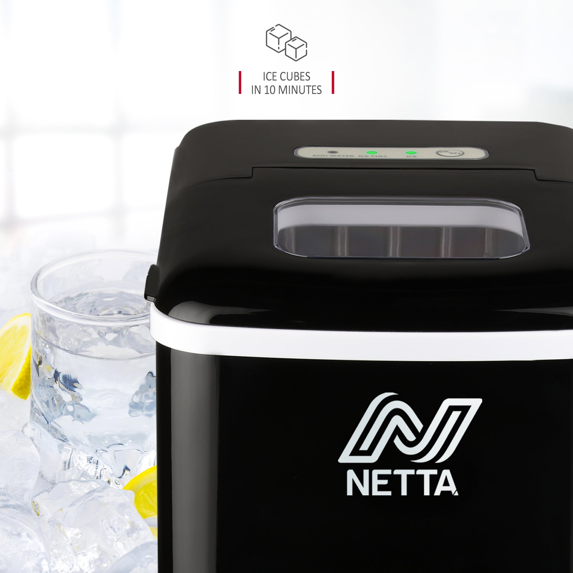 NETTA Ice Maker Machine with 1.8L Tank - Makes 12KG of Ice per Day - Black