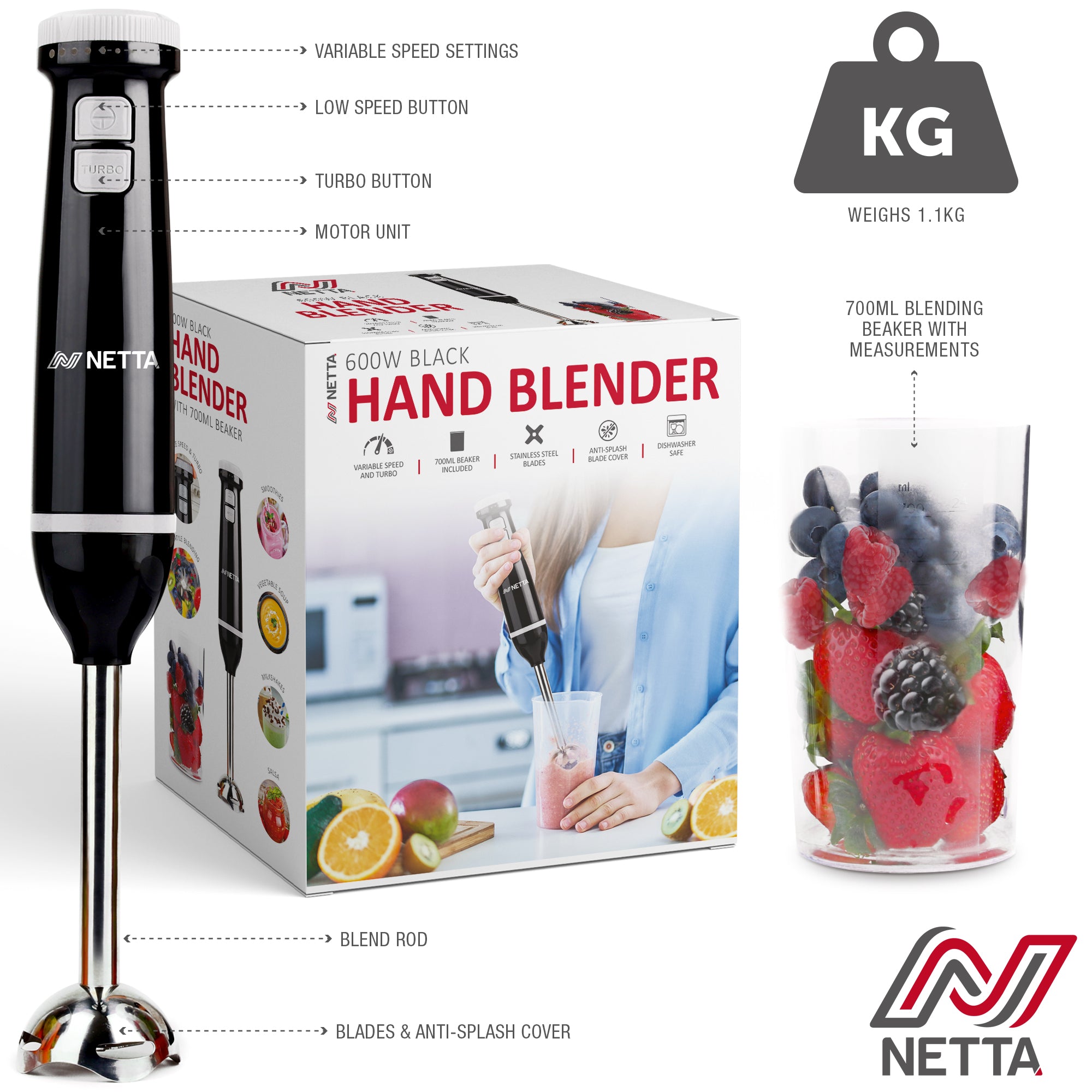 600W Hand Blender Set with 700ml Beaker
