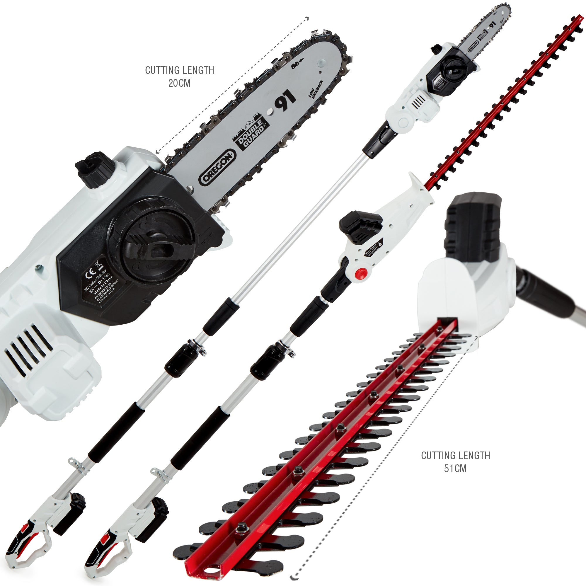 NETTA 2-in-1 20V Cordless Pole Telescopic Chainsaw and Hedge Trimmer