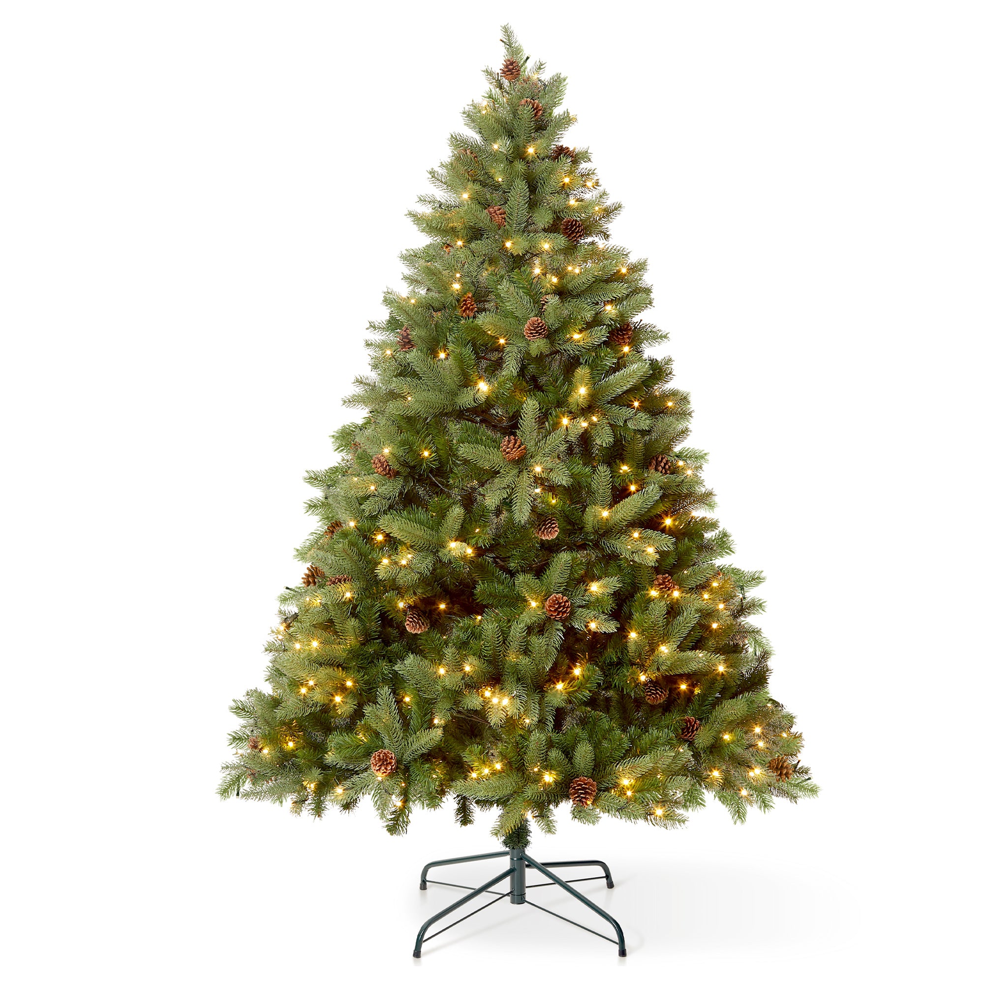 VeryMerry 5FT 'Ascot' Pre-Lit Christmas Tree with 200 Built-In Warm White LED Lights with Auto-Off Timer, 8 Lighting Modes and Real Decorative Pinecones