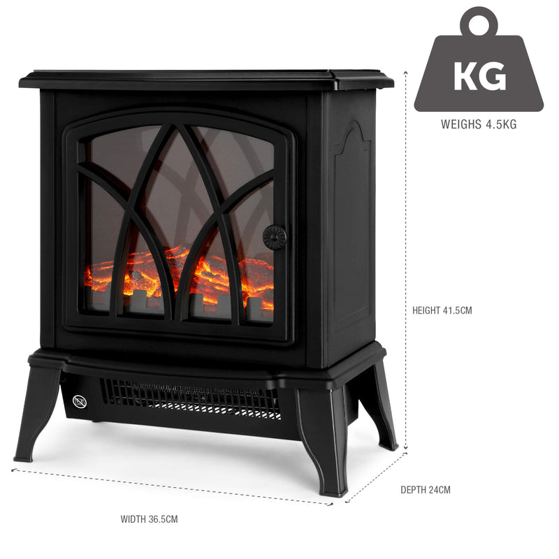 NETTA Electric Stove Heater Fireplace Fire Log Effect 2000W - Black