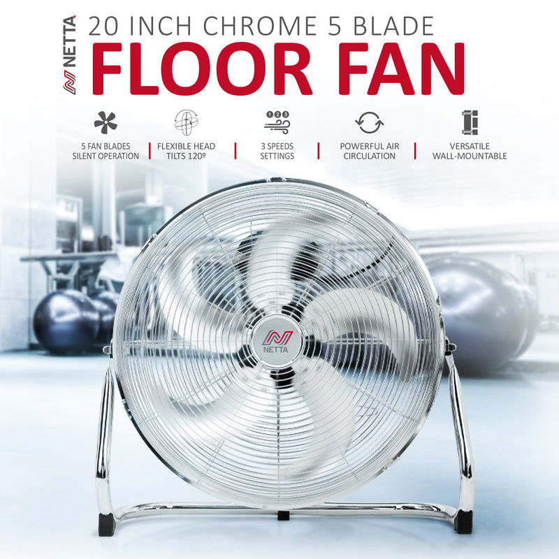 20 Inch Floor Standing Fan - Chrome