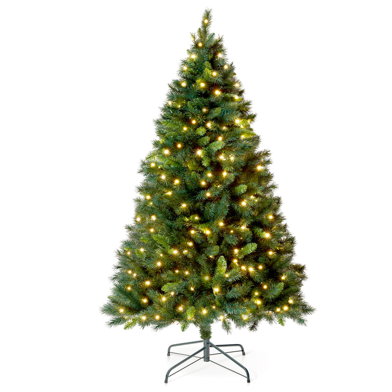 6FT Snowhill Pre Lit Christmas Tree with 300 Built-In Lights with Timer, 8 Lighting Modes