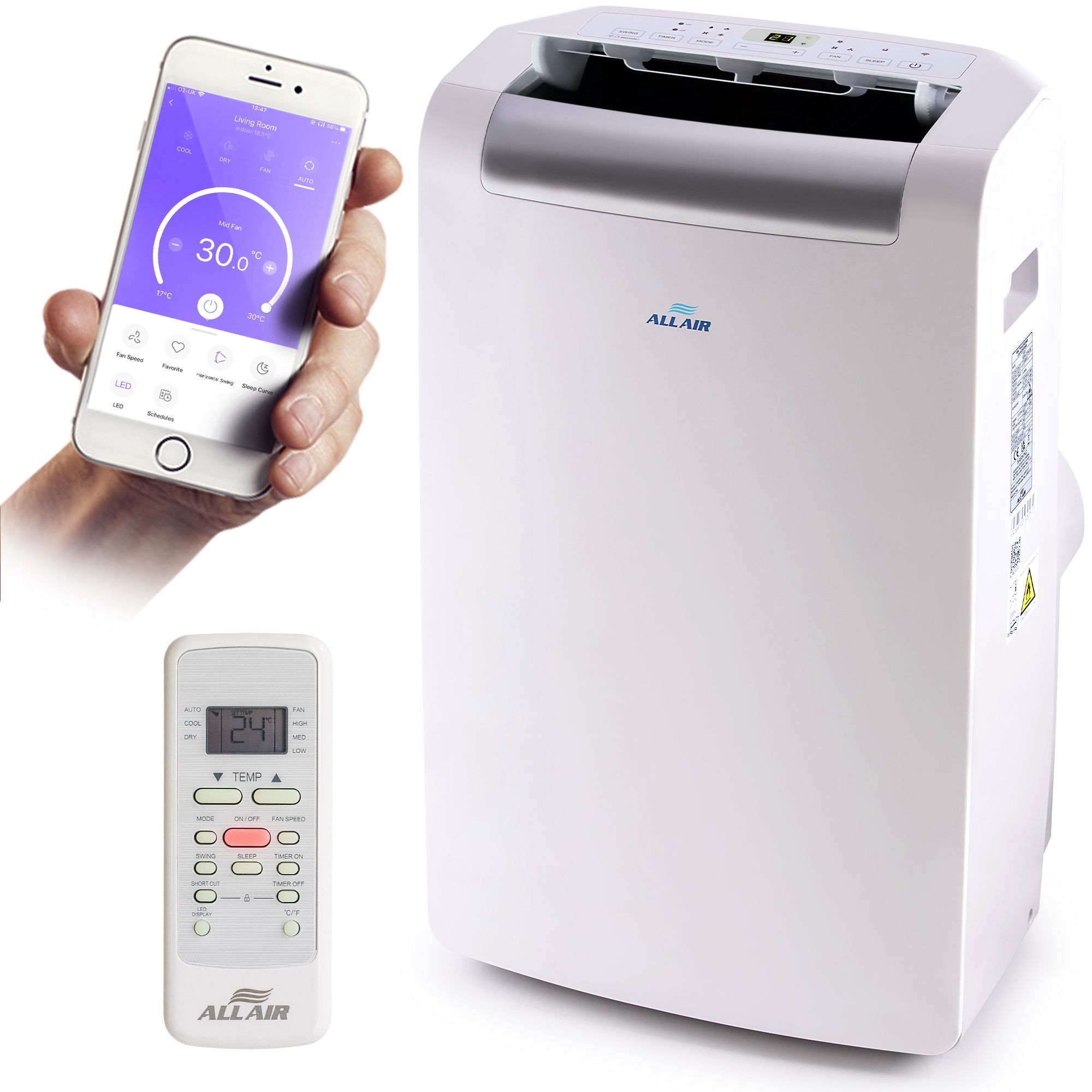 ALLAIR 12000BTU Smart Portable Air Conditioner Unit Remote - App Control