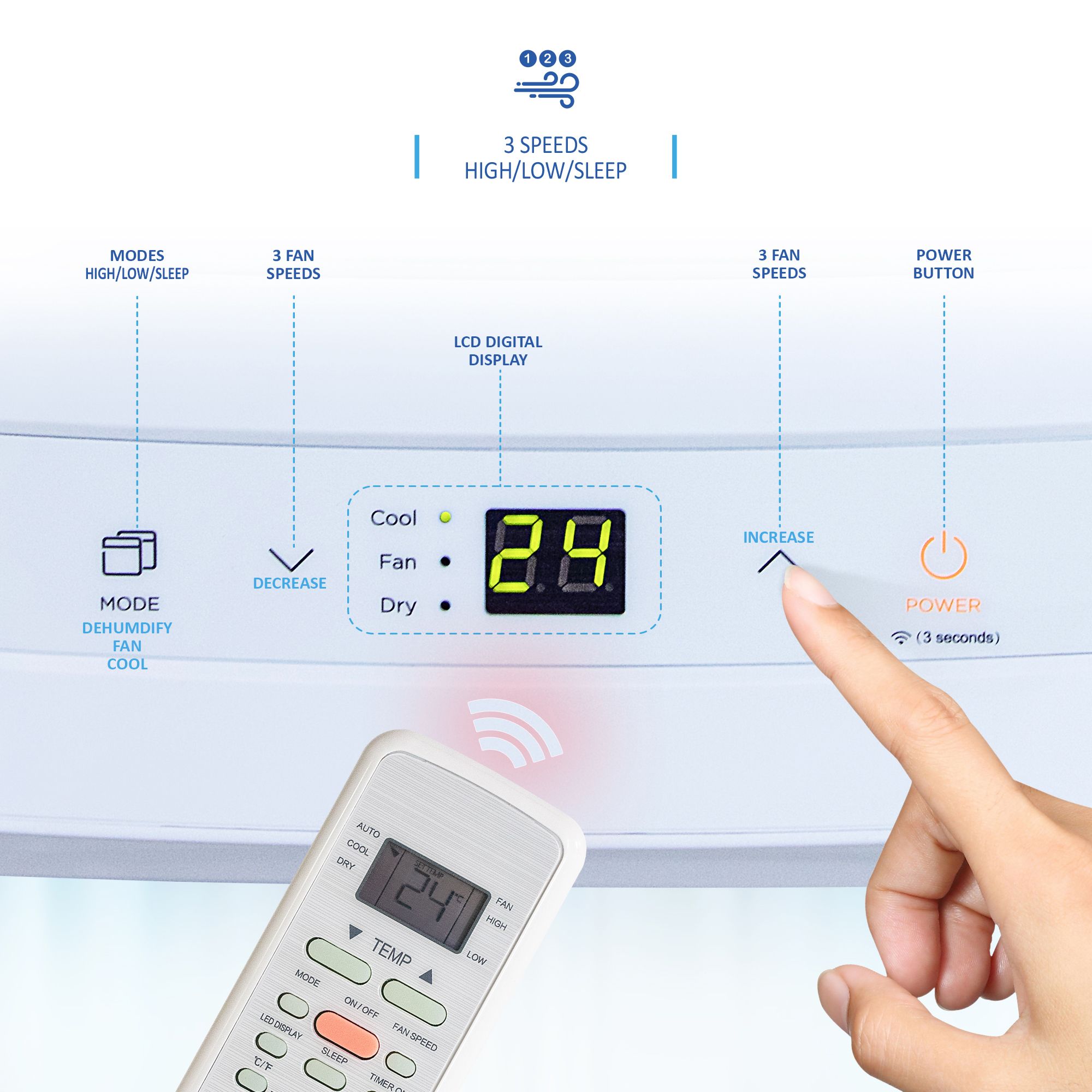 ALLAIR 5000BTU Smart Portable Air Conditioner Unit Remote - App control