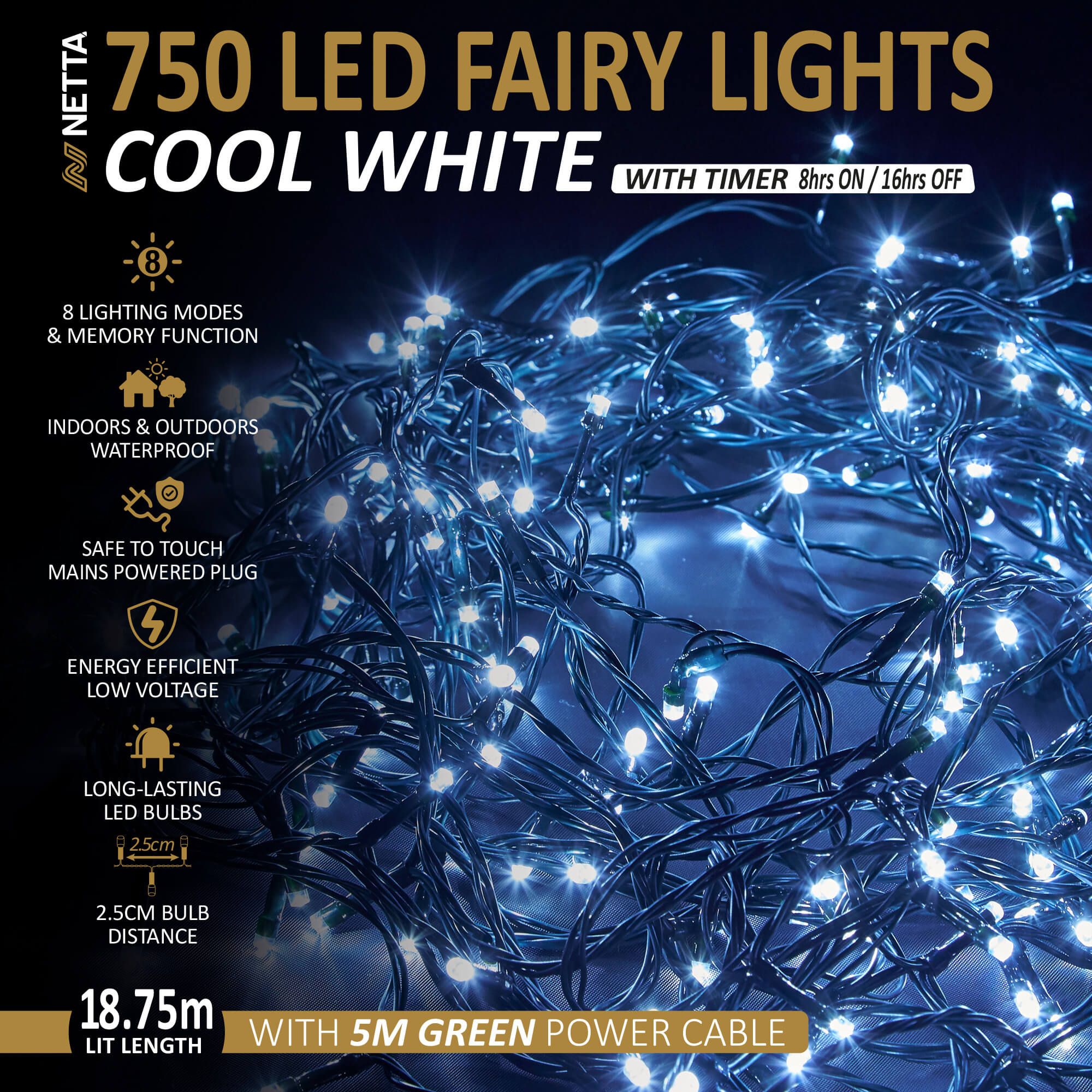 NETTA 750LED Fairy Close-set String Lights - Cool White