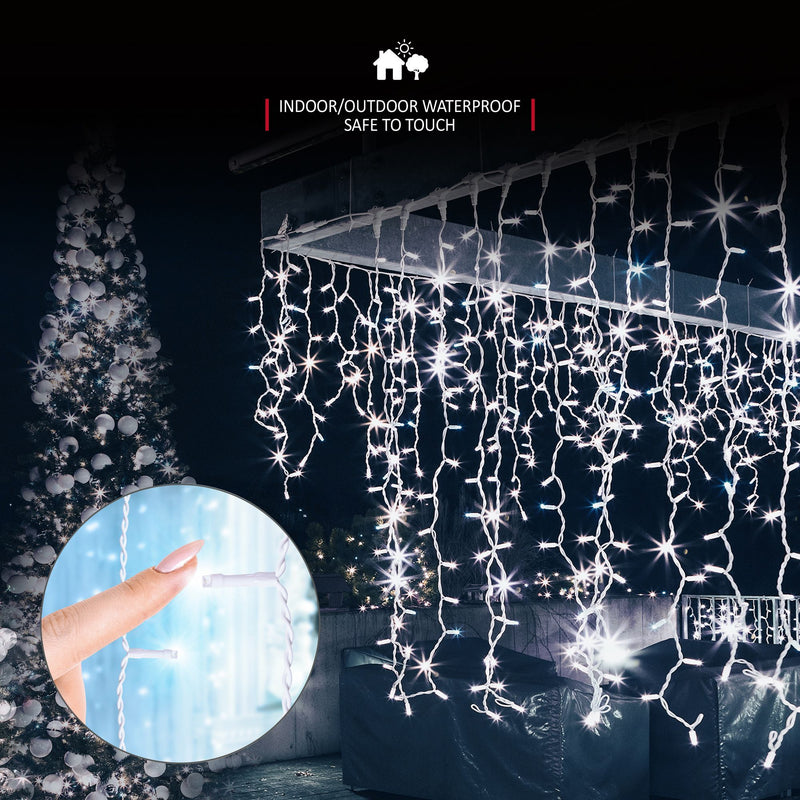 240 LED Icicle Lights 7.5M Outdoor Christmas Lights - Cool White, with White Cable