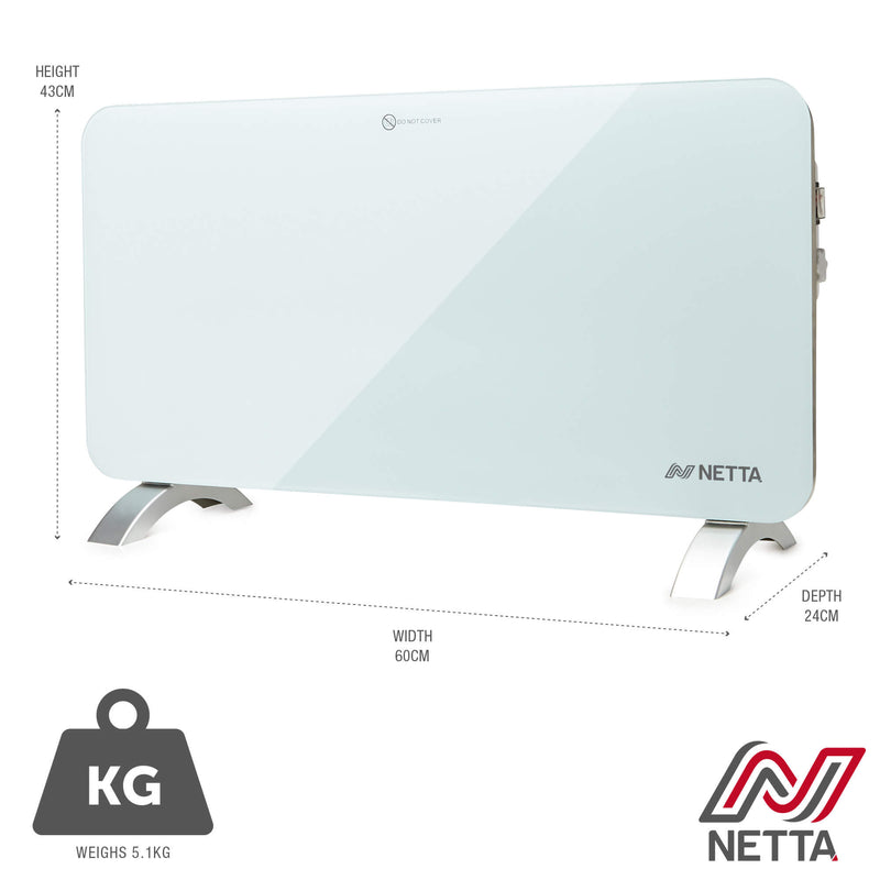 1000W Slimline Glass Panel Heater - White