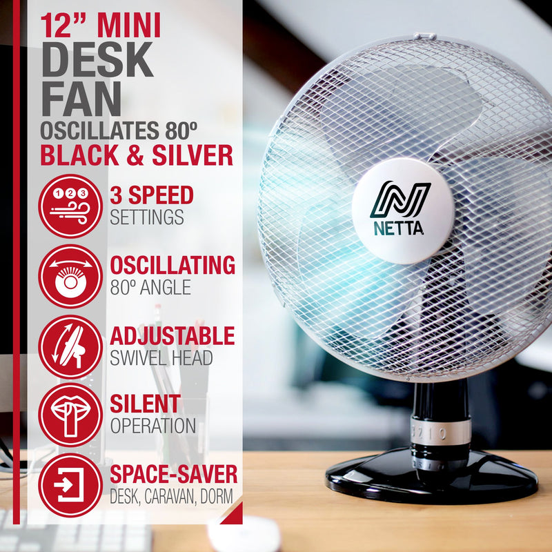 12 Inch 3-Speed Oscillating Desk Fan