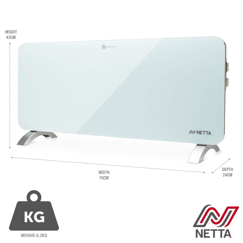 1500W Slimline Glass Panel Heater - White
