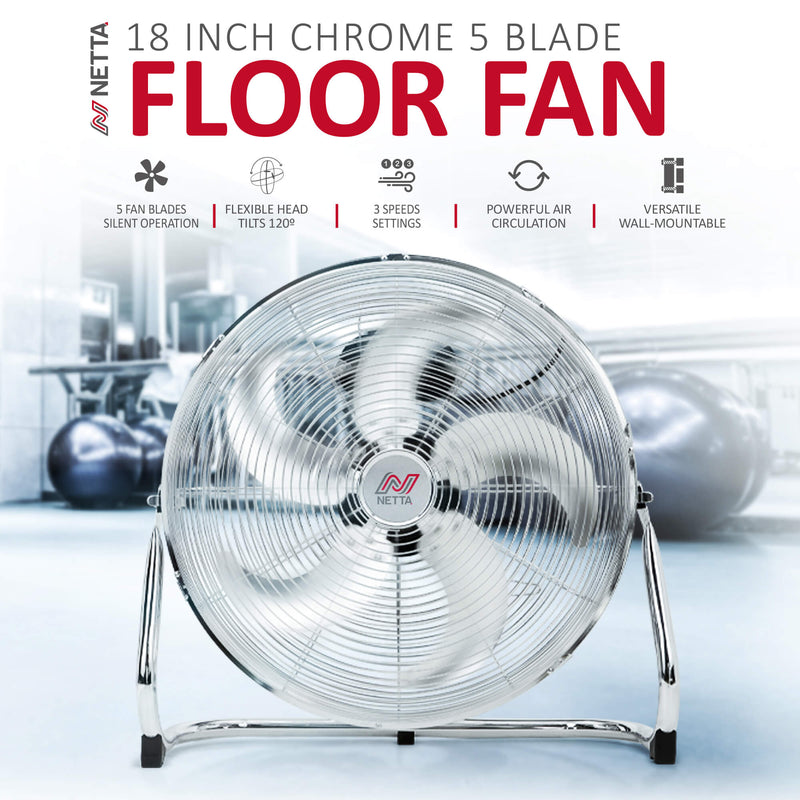 18 Inch Floor Standing Fan - Chrome