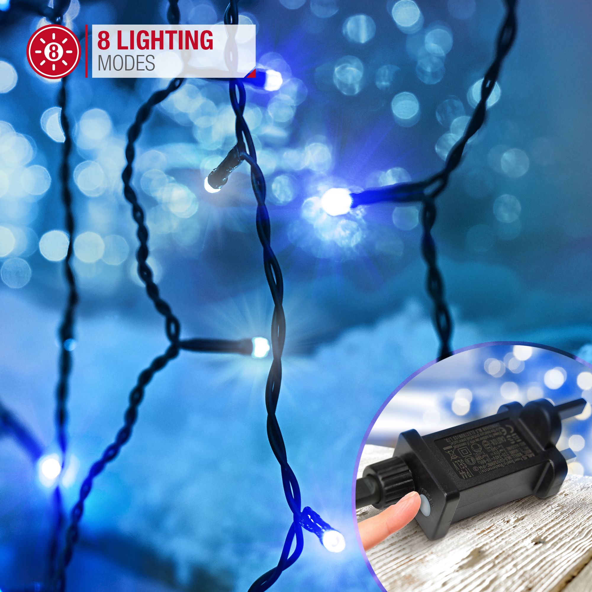 2000LED Icicle String Lights - Blue & Cool White