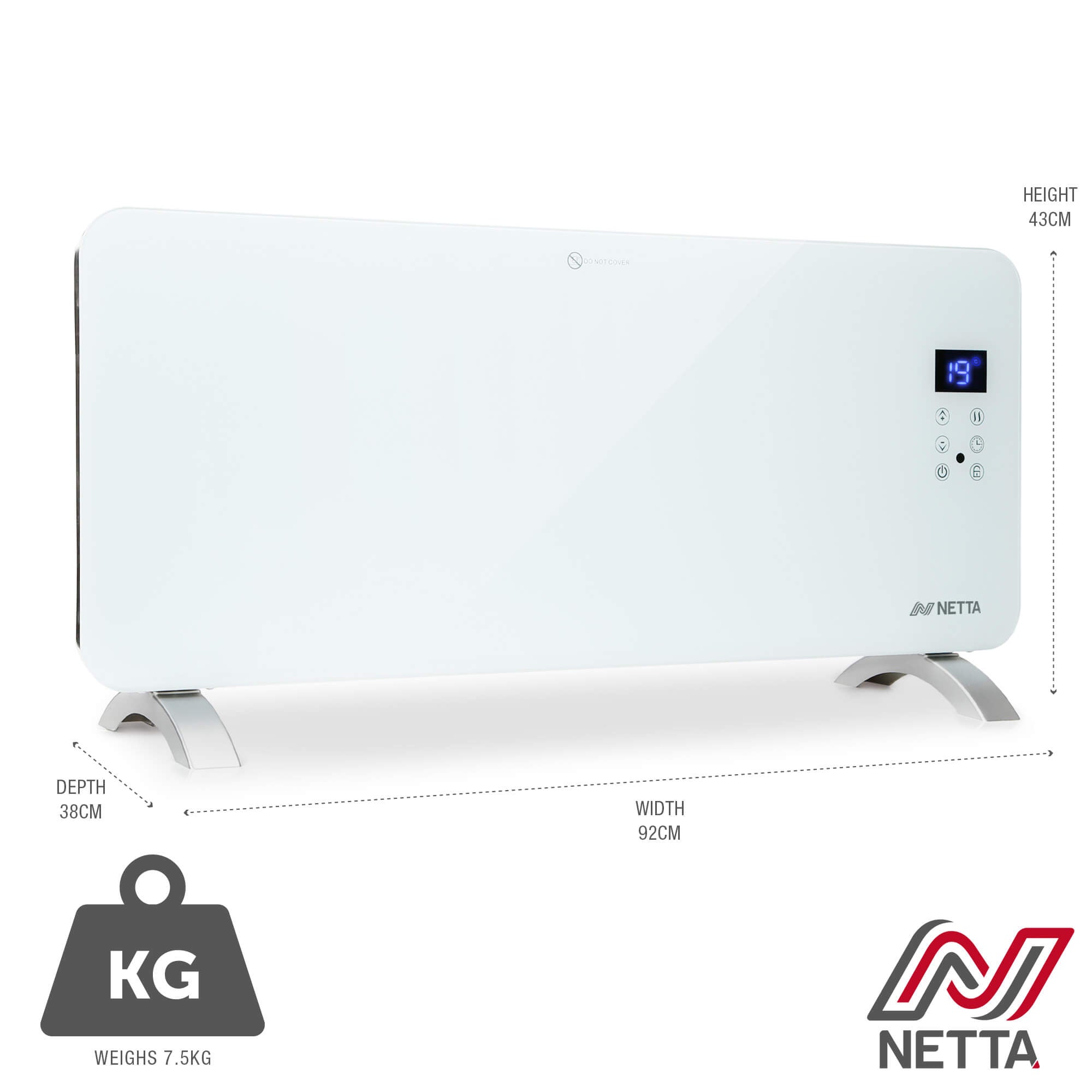 2000W Glass Panel Heater with 24 Hour Timer - White