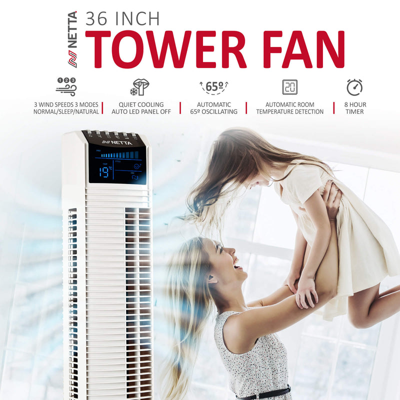 36 Inch Tower Fan with 8-hour Timer - White