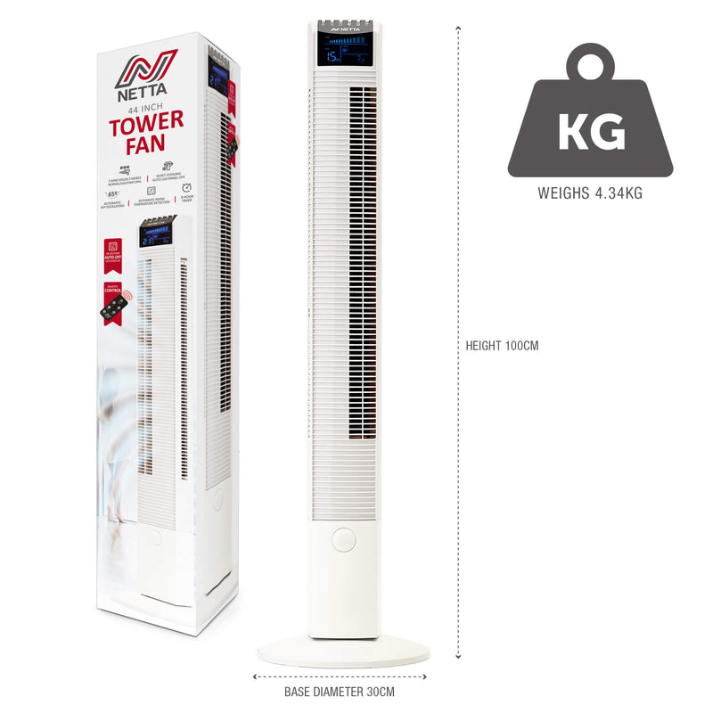 44 Inch Tower Fan with 8-hour Timer - White